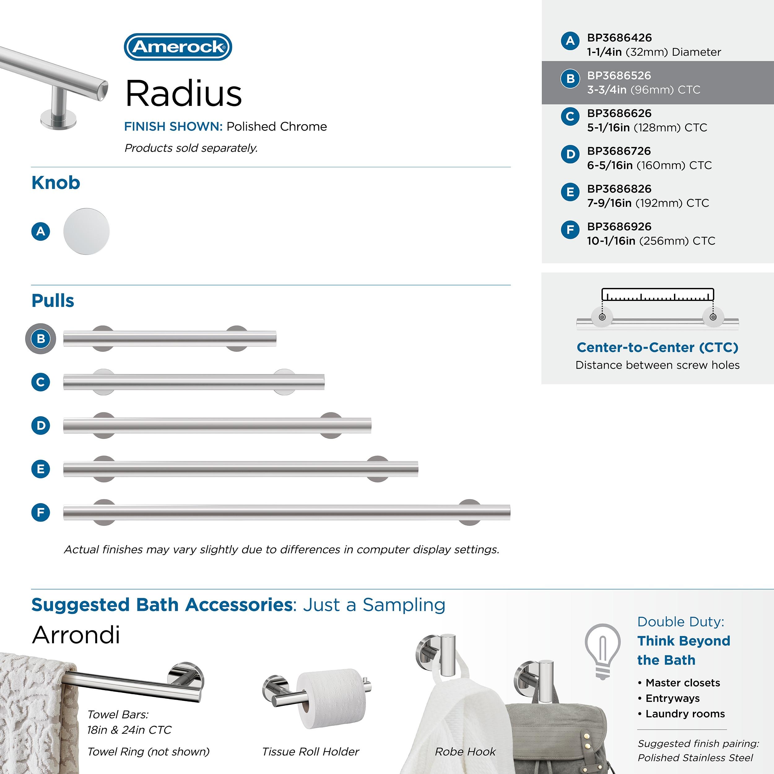 Amerock Radius 3-3/4 inch (96mm) Center-to-Center Polished Chrome Cabinet Pull