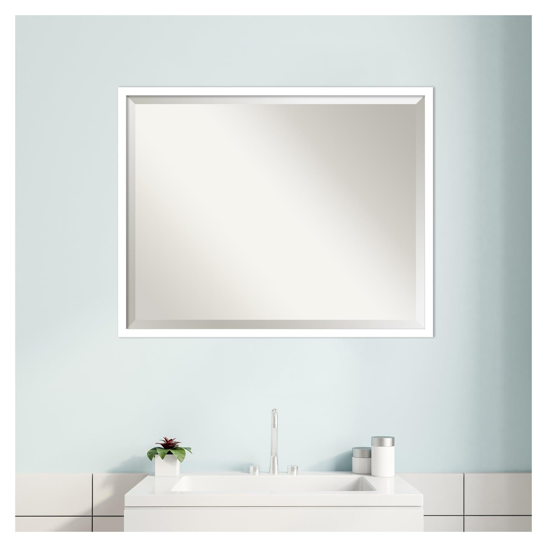 Amanti Art Beveled Wood Bathroom Wall Mirror - Svelte Frame Svelte White Outer Size: 29 x 23 in White
