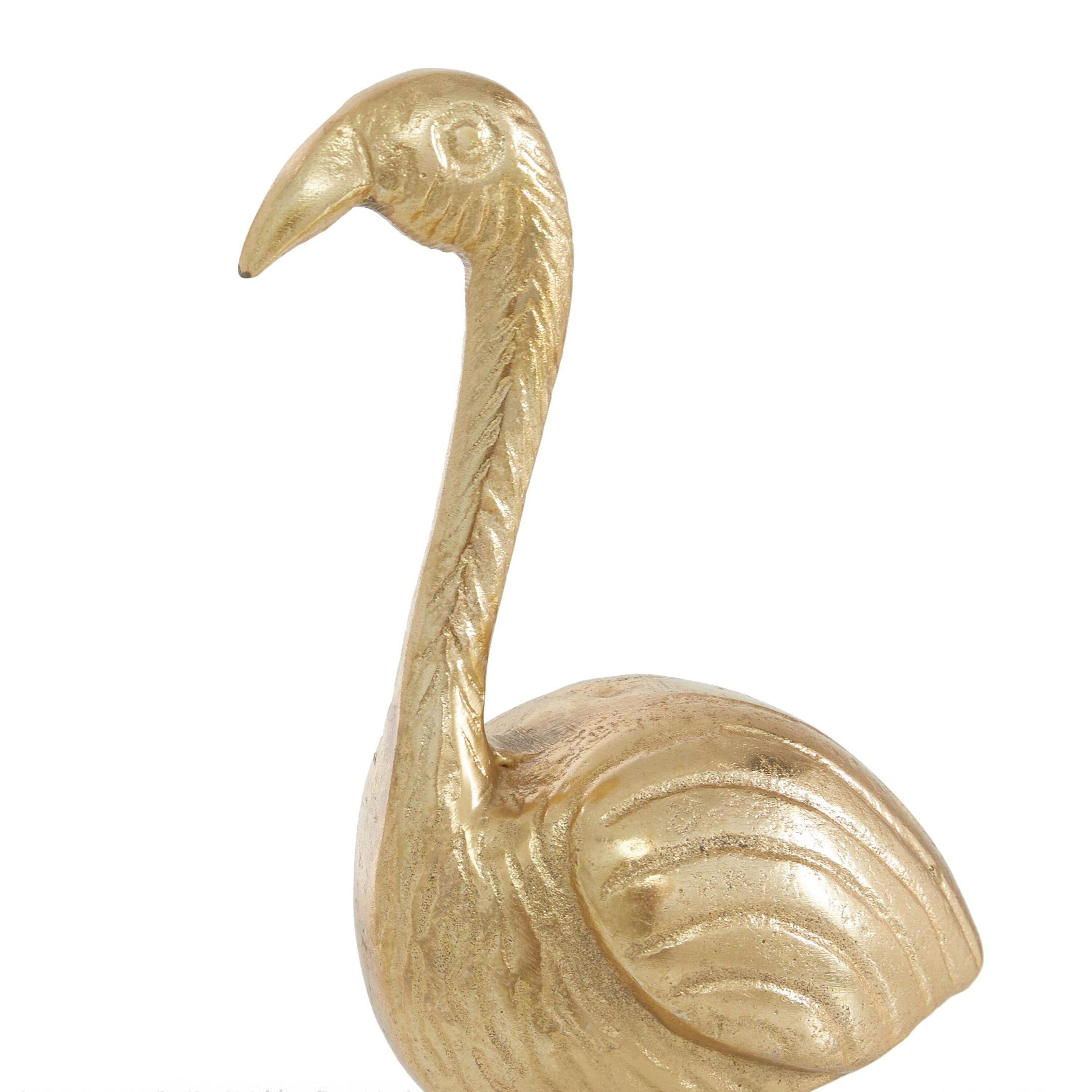 12", 12"H Gold Aluminum Flamingo Sculpture, by DecMode (2 Count)