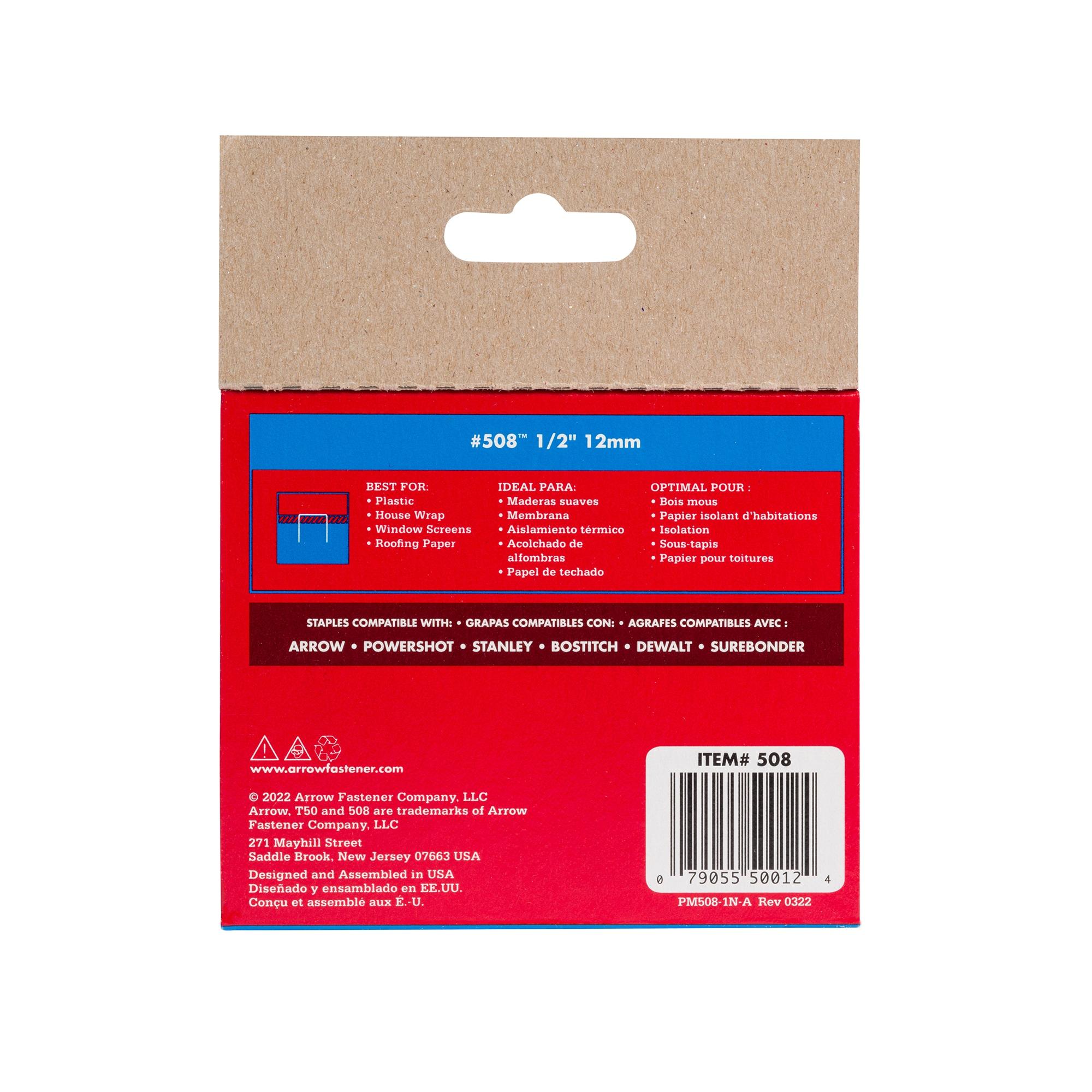 Arrow 508 Heavy Duty T50 1/2" Leg Length, 3/8" Crown, Staples, Heavy Duty, for General Repairs, DIY, Home Improvement, New