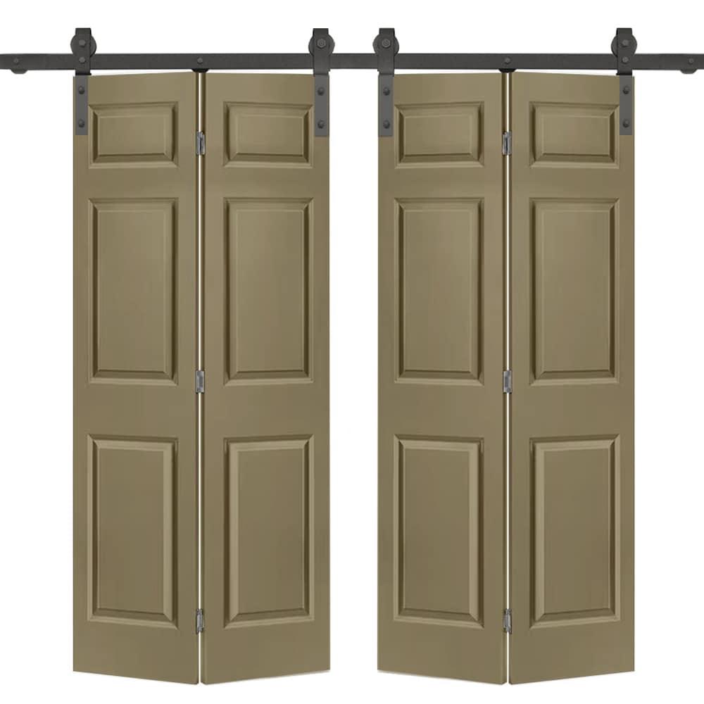 Calhome Paneled MDF Composite Double Bifold Barn Doors with Installation Hardware Kit
