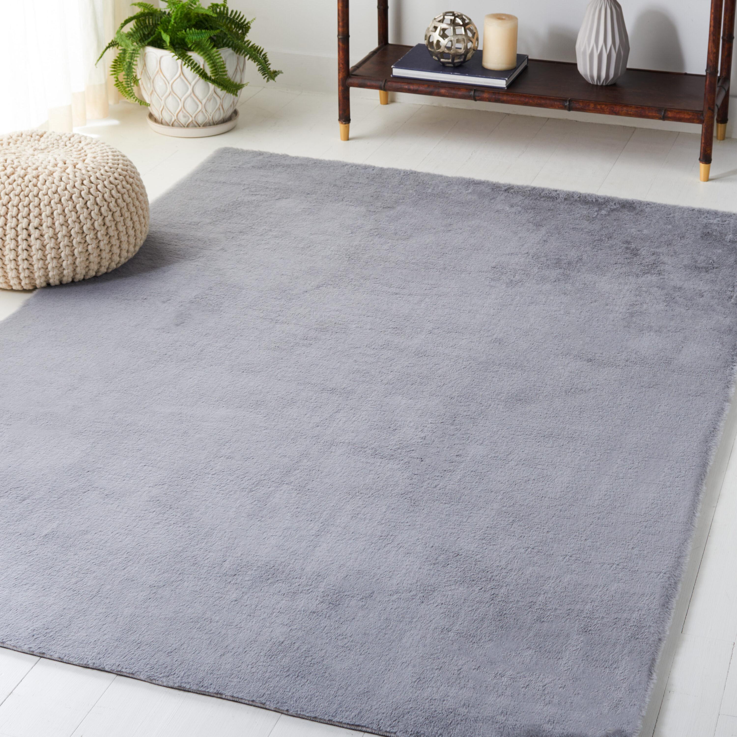 Faux Rabbit Fur FRF500 Power Loomed Machine Washable Area Rug - Light Grey - 6'x6' - Safavieh.