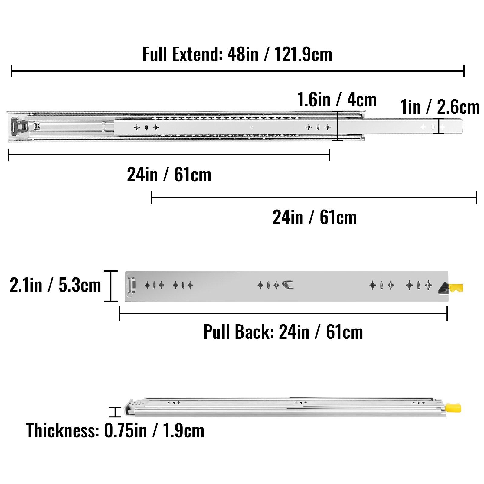 VEVOR Full Extension 2.1'' Side Mount Metal Drawer Slide (Set of 2)