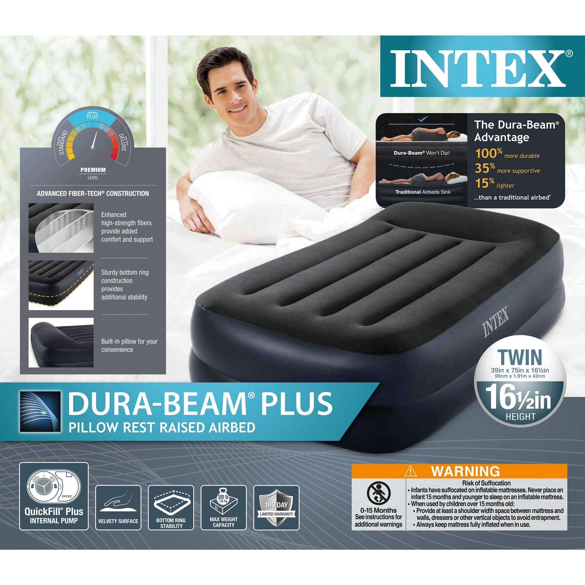 Intex Dura Beam Plus Pillow Raised Airbed Mattress With Built In Pump