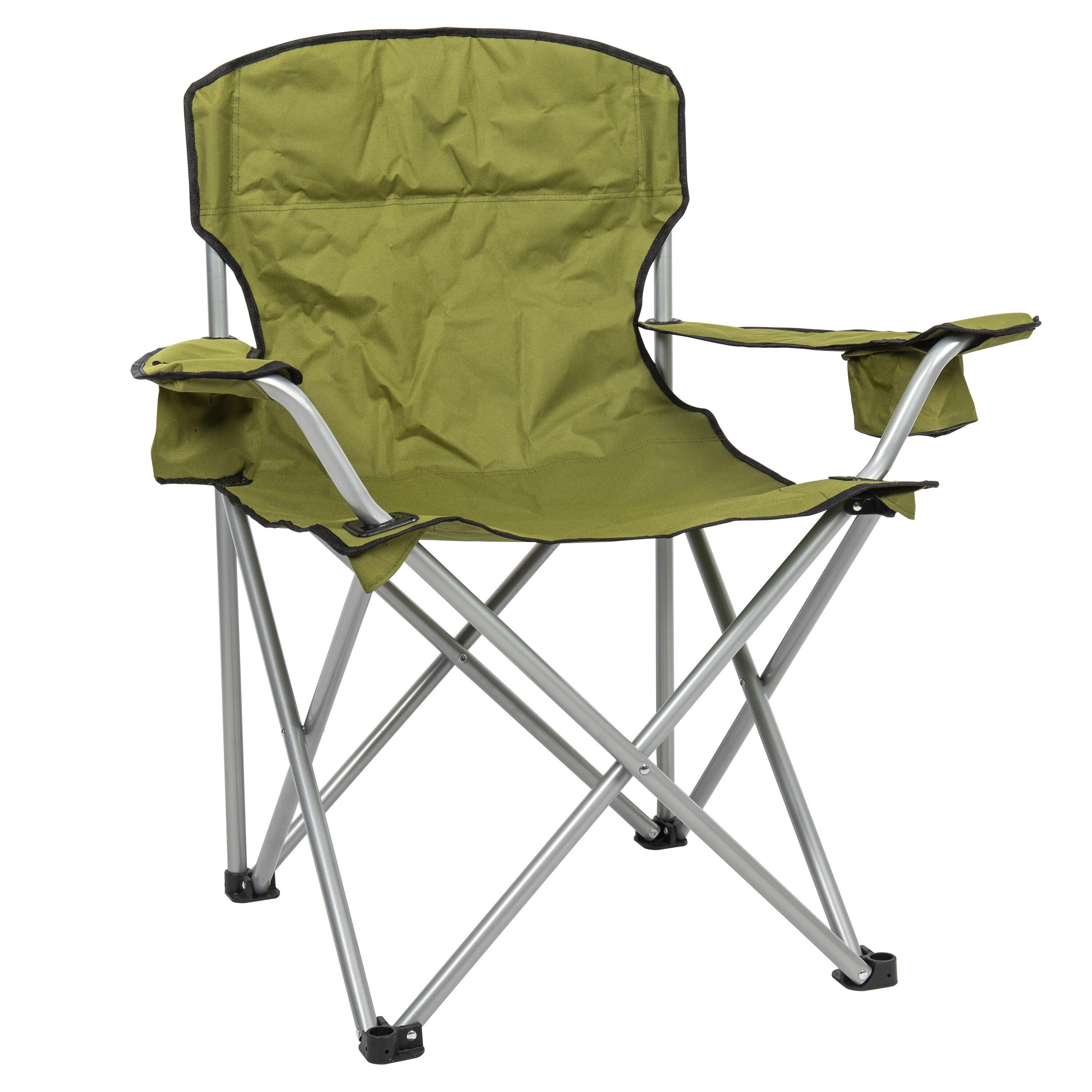Rio Brands Camp & Go Heavy-Duty Folding Quad Outdoor Camping Chair, Portable Folding Camp Chair with Wide Seat, Cup Holders, and Carry Bag