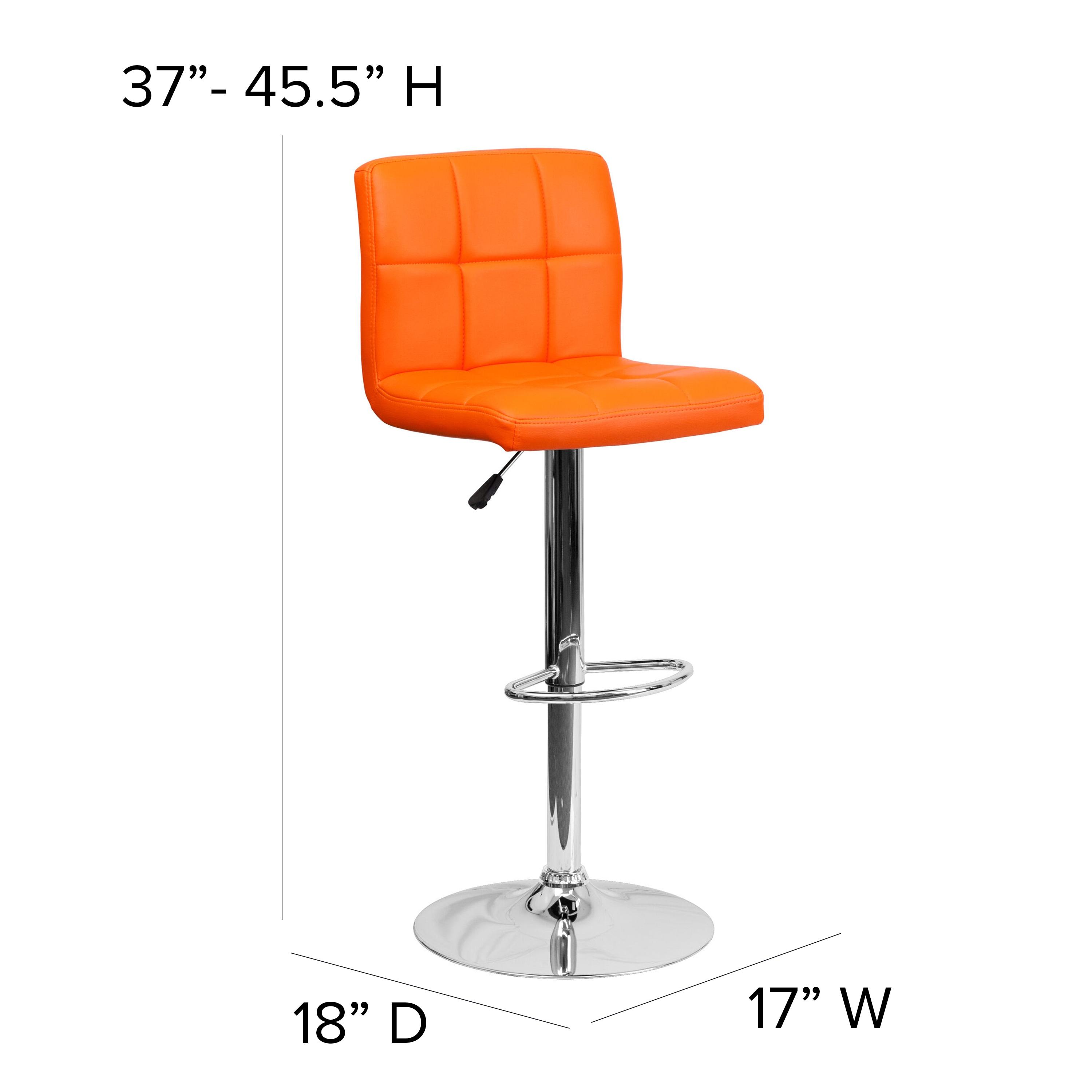 Flash Furniture Contemporary Orange Quilted Vinyl Adjustable Height Barstool with Chrome Base