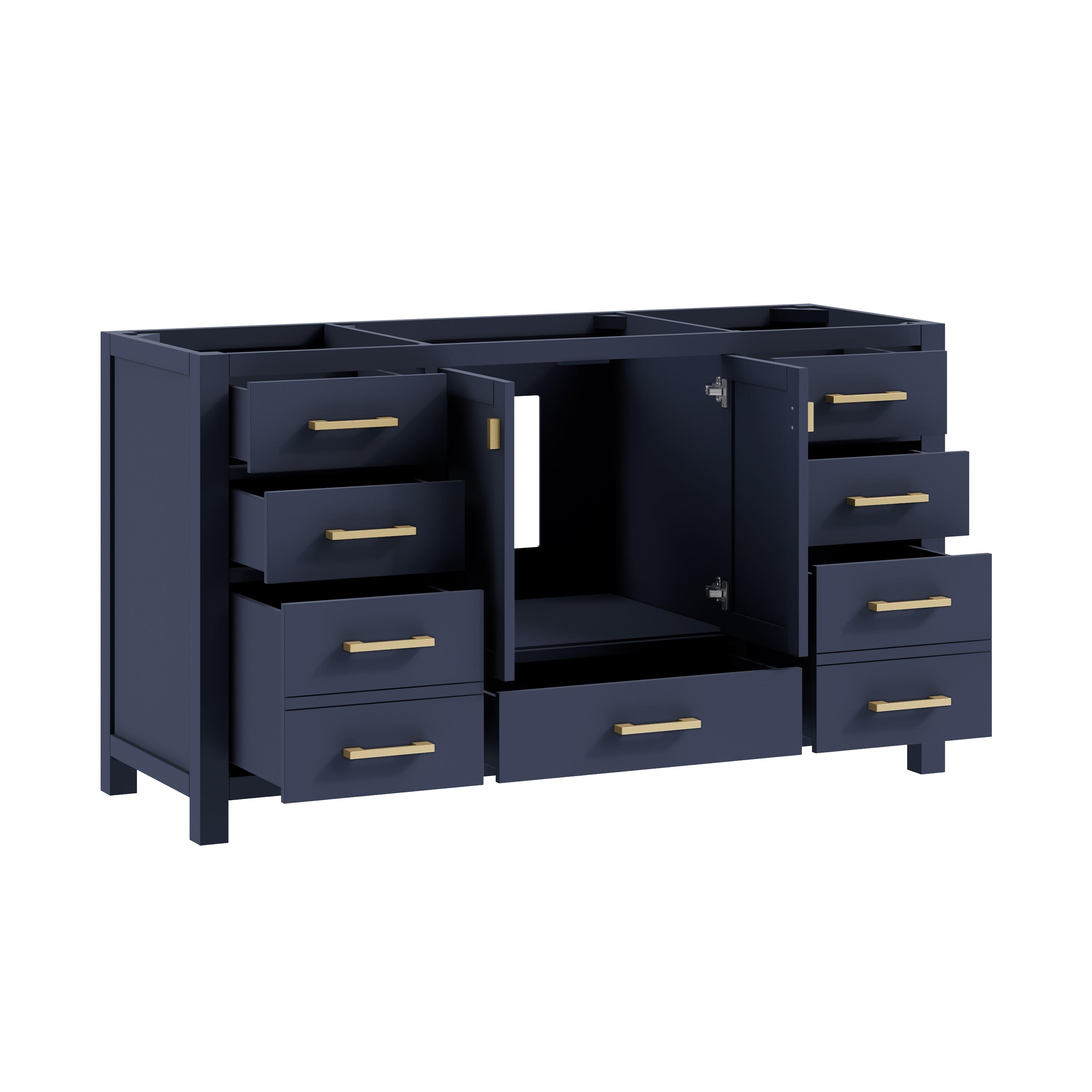 Navy Blue Solid Wood 60" Freestanding Vanity Base