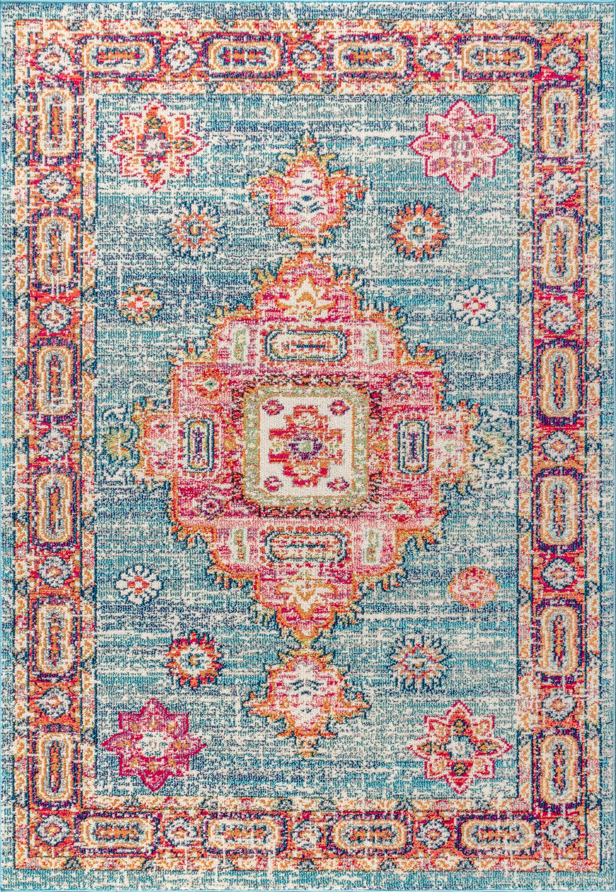 JONATHAN Y Bohemian FLAIR Boho Vintage Medallion Blue/Red 8 ft. x 10 ft. Area Rug