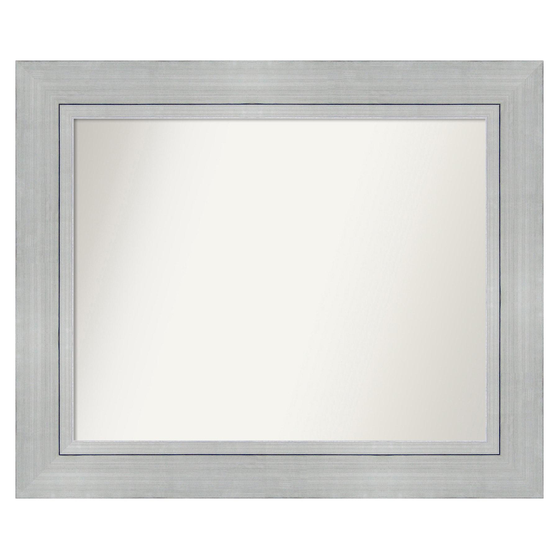 35" x 29" Non-Beveled Romano Silver Wood Wall Mirror - Amanti Art: Modern Rectangle, Includes Mounting Hardware