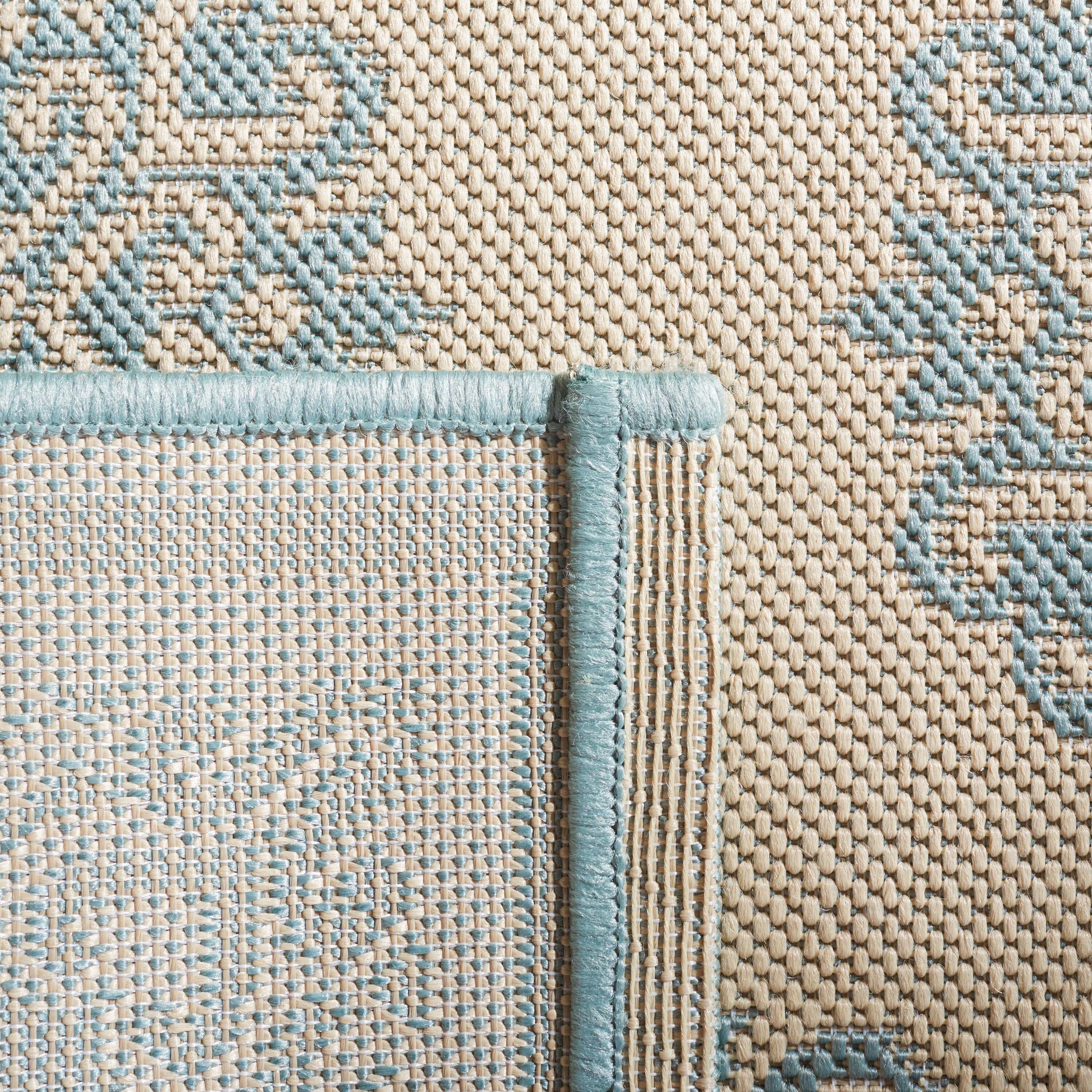 SAFAVIEH Beach House Callahan Geometric Indoor/Outdoor Area Rug Cream/Aqua, 5'3" x 7'6"