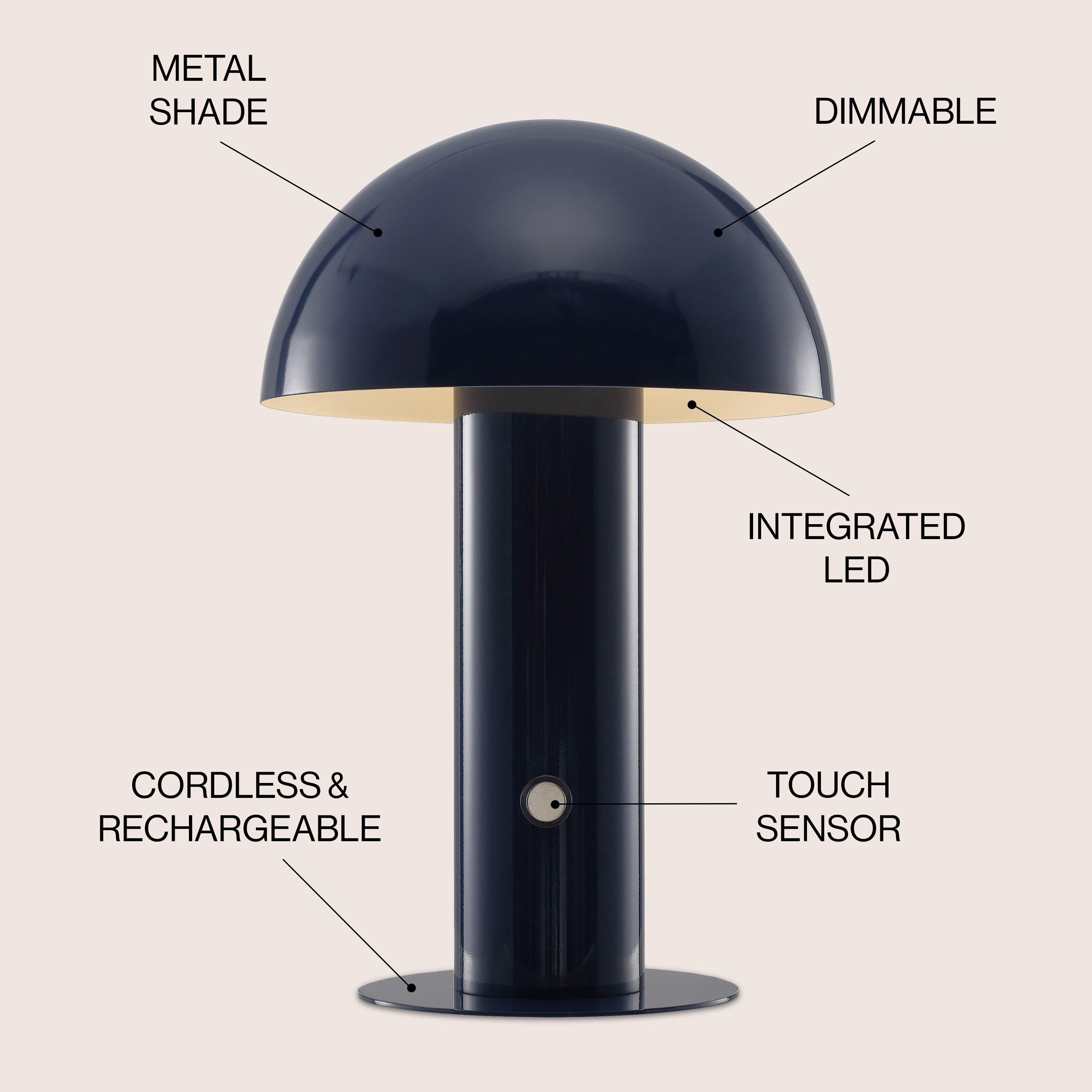 Boletus 10.75" Contemporary Bohemian Rechargeable/Cordless Iron Integrated Portable LED Mushroom Table Lamp, Navy