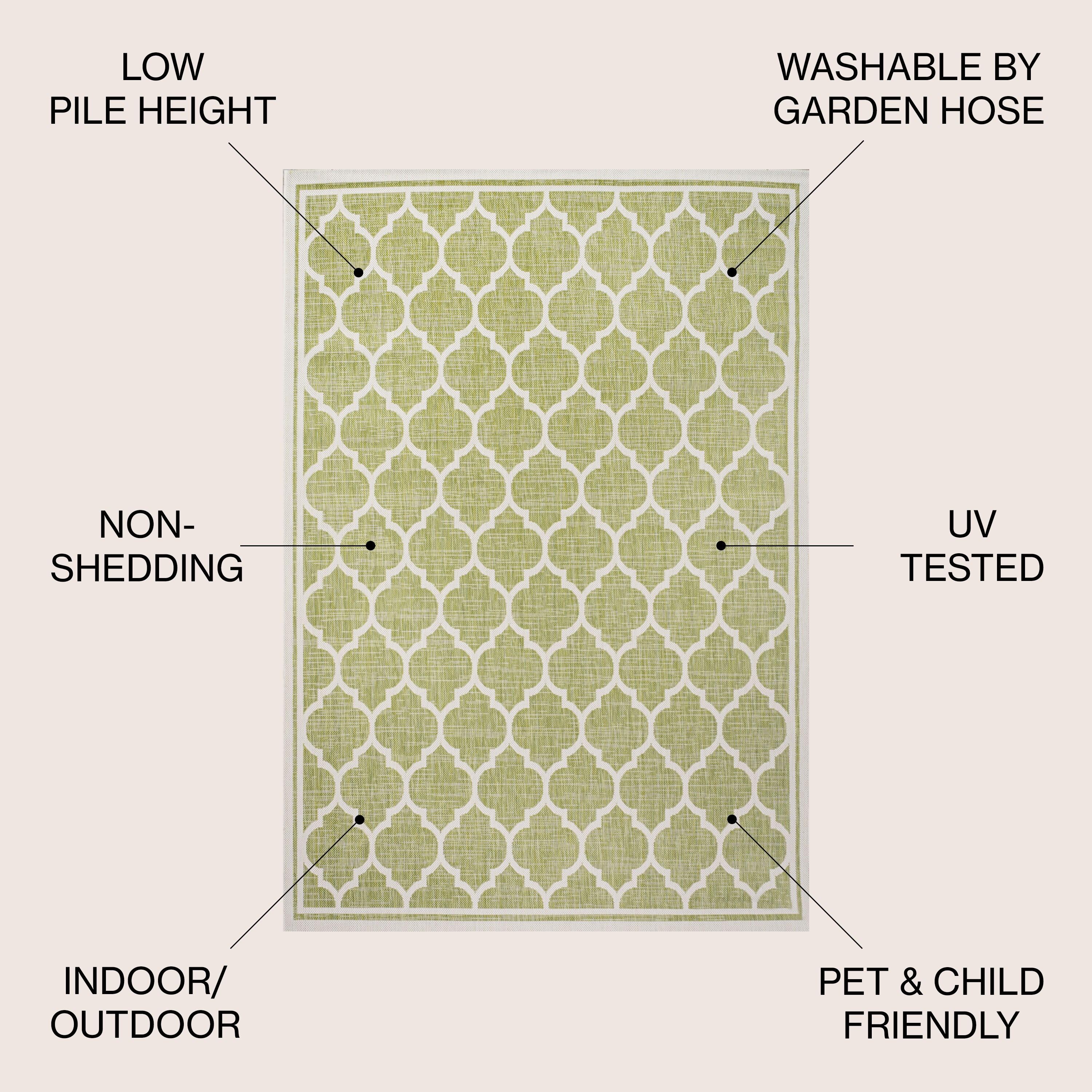 5' x 5' Trebol Moroccan Trellis Textured Weave Indoor/Outdoor Area Rug, Green/Cream - JONATHAN Y