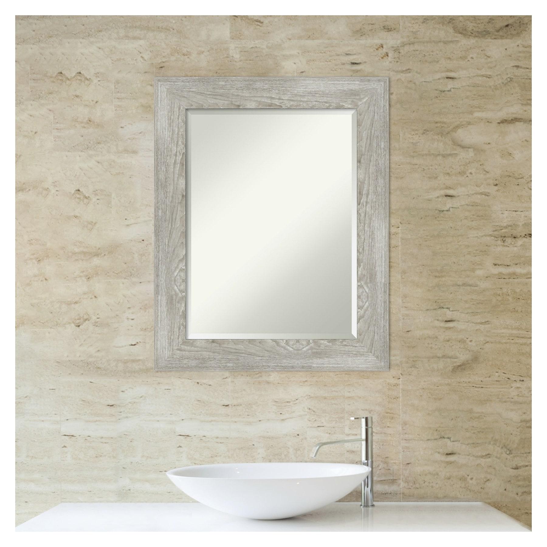 Amanti Art Beveled Bathroom Wall Mirror - Dove Greywash Frame Outer Size: 24 x 30 in