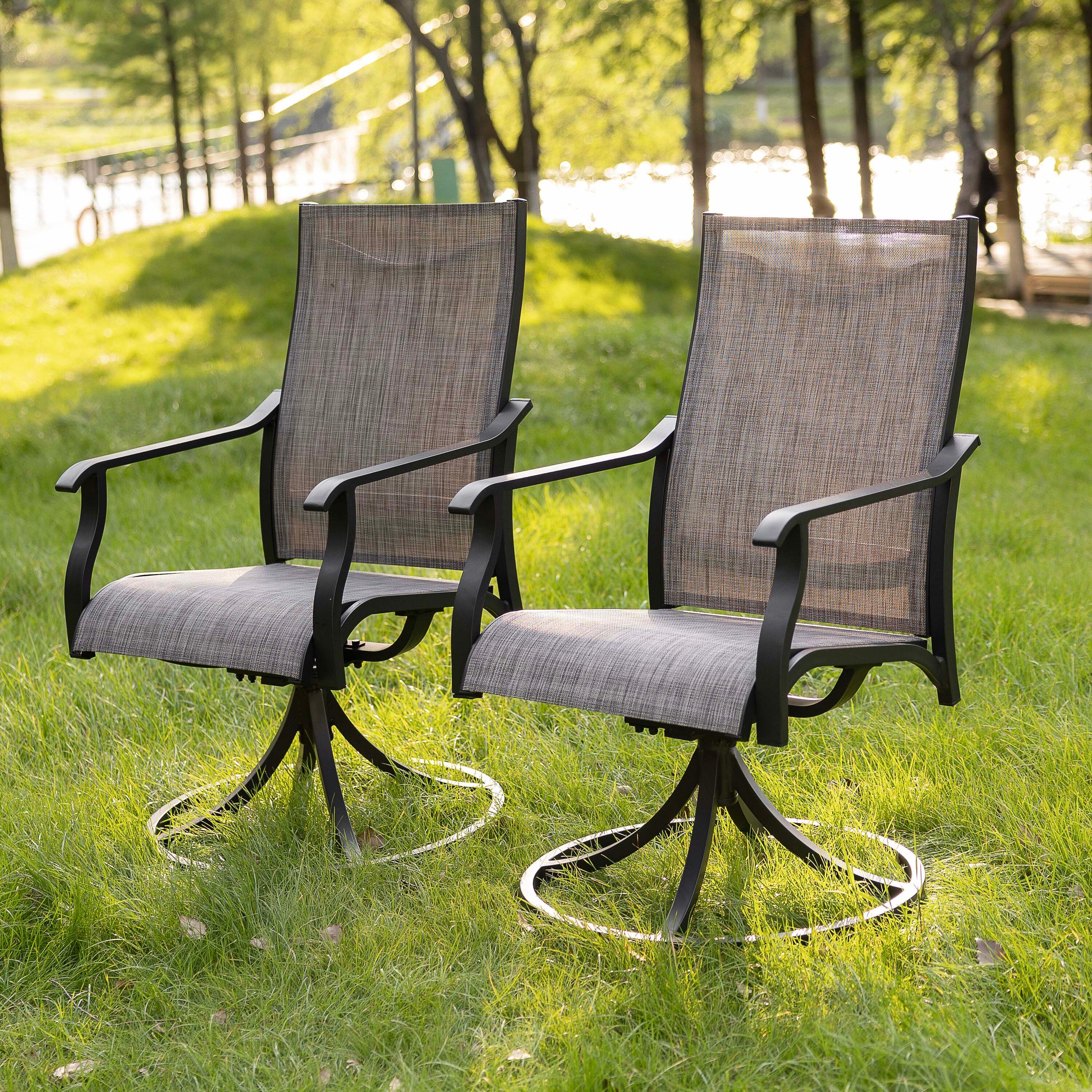 Nuu Garden Swivel Patio Chair Set of 2, All-Weather Textilene Outdoor Dining Chairs with High Back, Outdoor Dining Chair Set, Grayish Brown