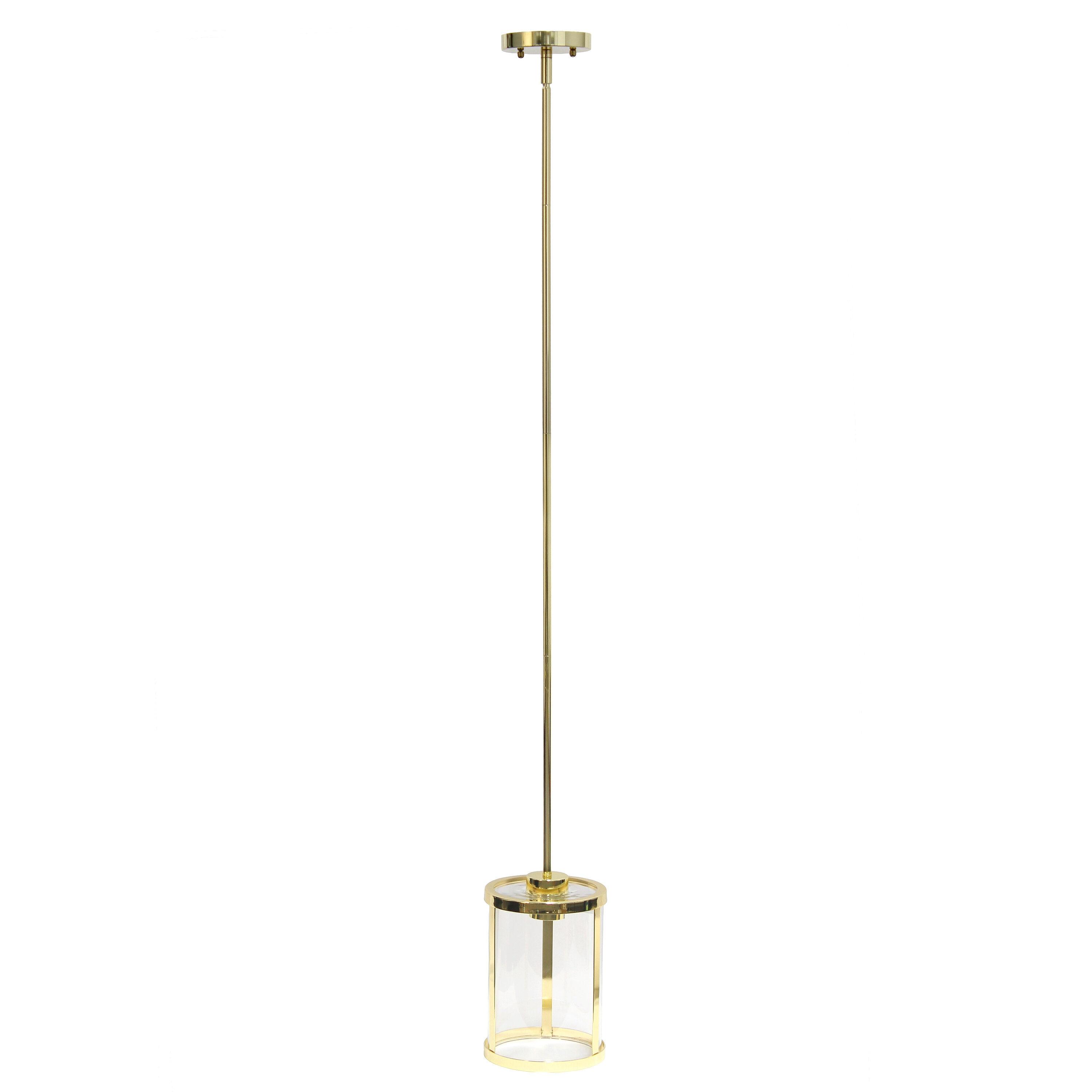 1-Light 9.25" Modern Farmhouse Adjustable Hanging Cylindrical Clear Glass Pendant Fixture with Metal Accent Gold - Lalia Home: UL Listed