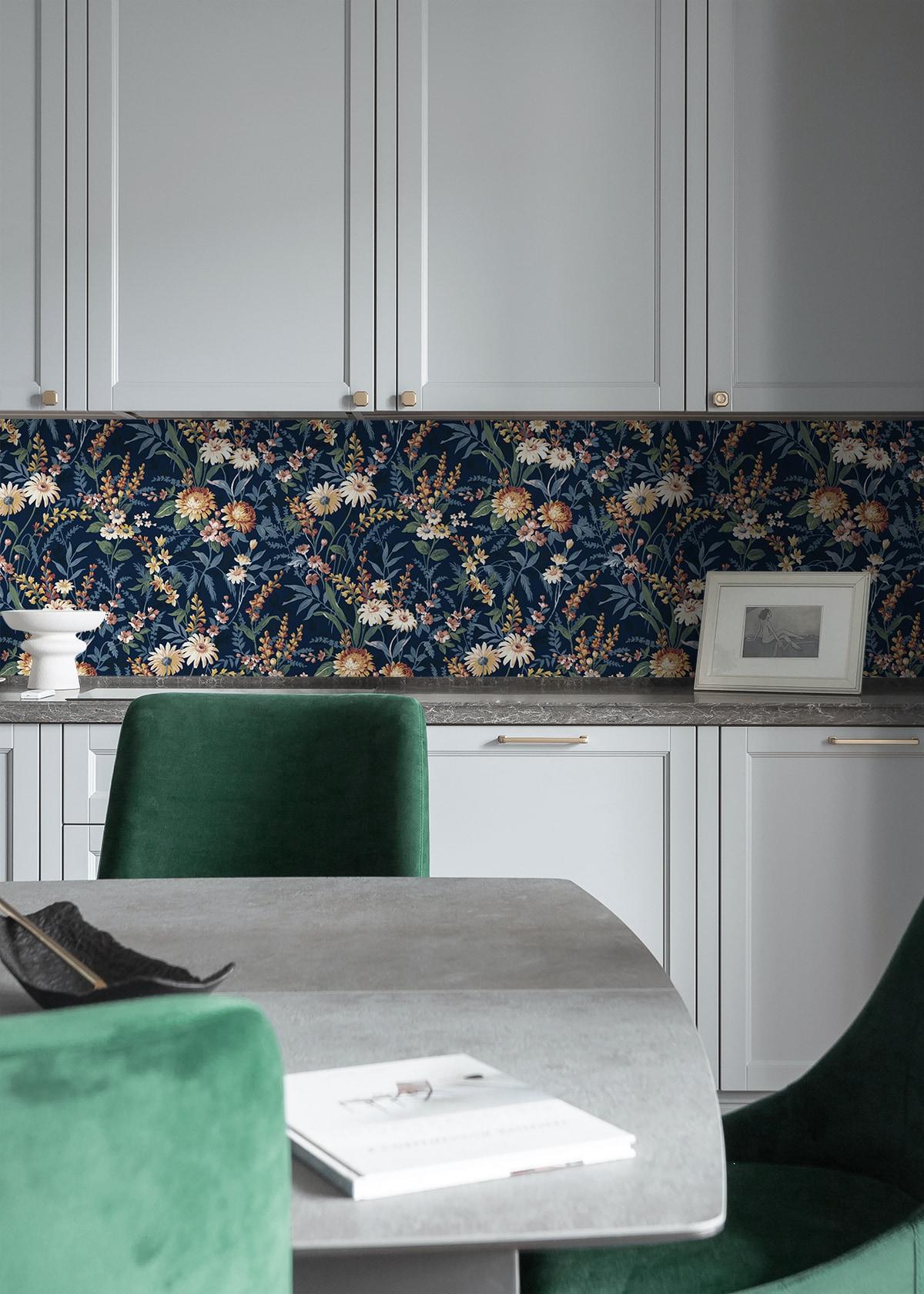 NextWall  Vintage Floral Peel and Stick Wallpaper 20.5 in. W x 18 ft. L - Navy Blue