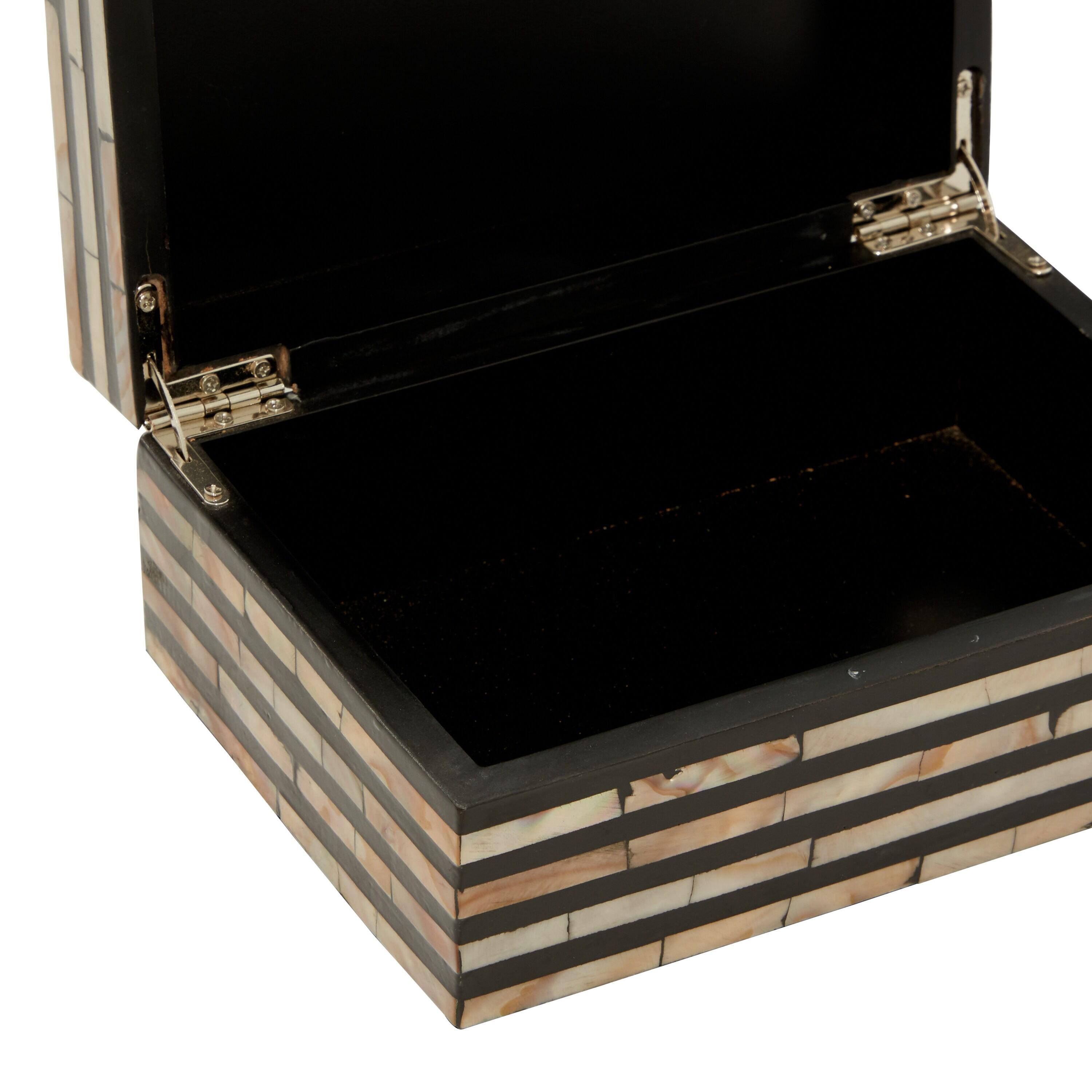 Set of 2 Modern Striped Wooden Boxes with Shell Inlay Black/Brown - Olivia & May