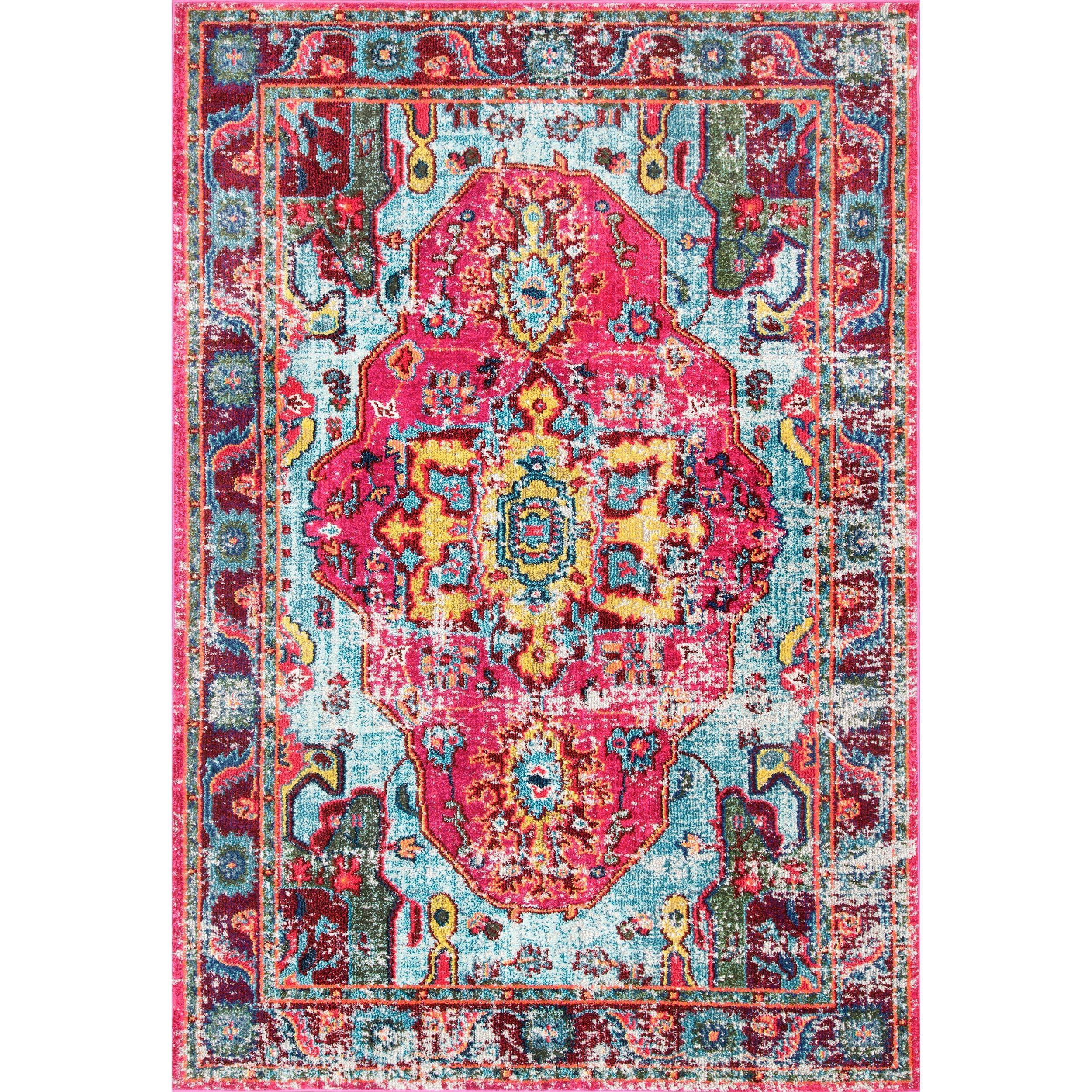 Multi-Color Round Medallion Synthetic Bohemian Area Rug