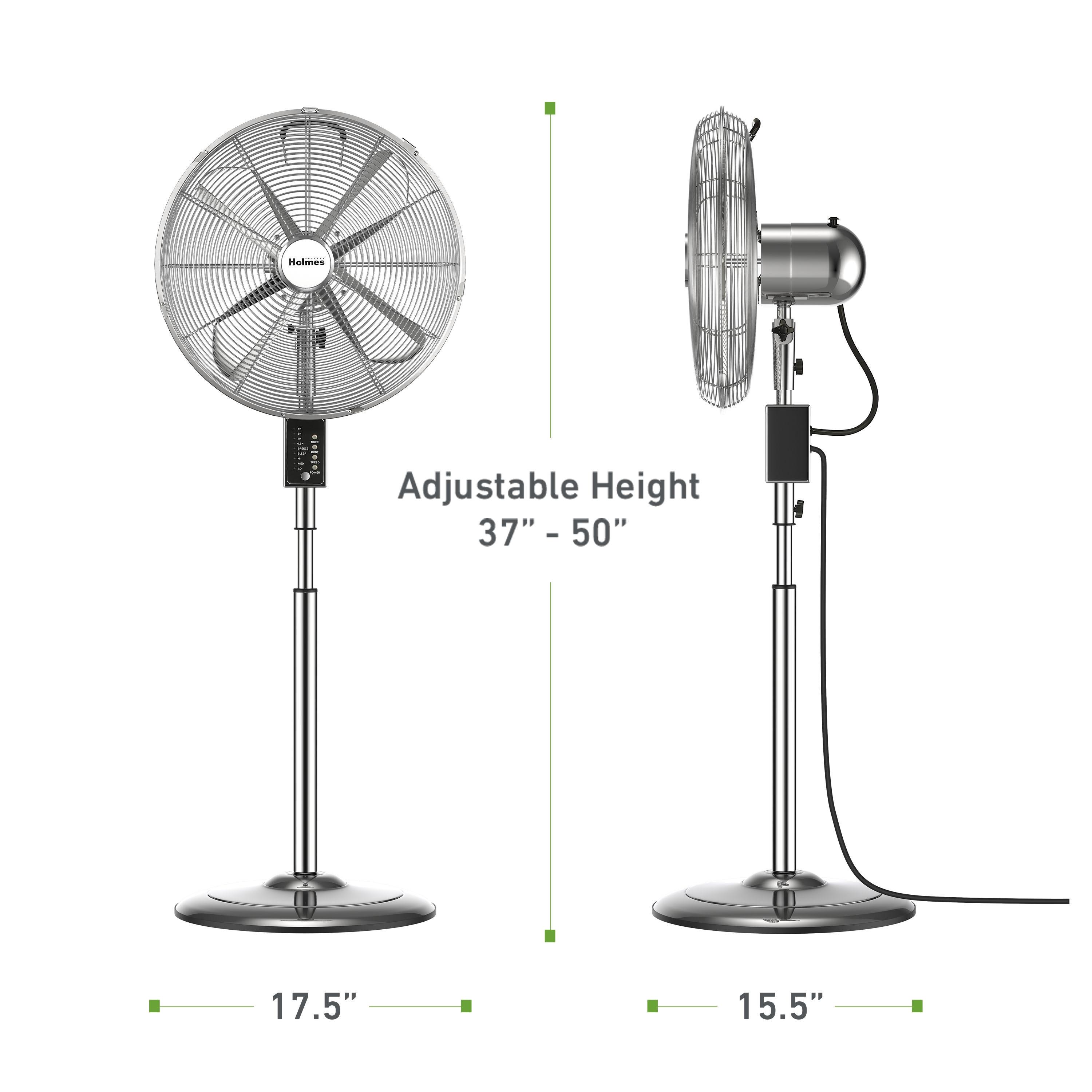 Holmes 16” Digital Oscillating Metal Stand Fan, 3 Speeds, Adjustable Height, Remote Control, Chrome