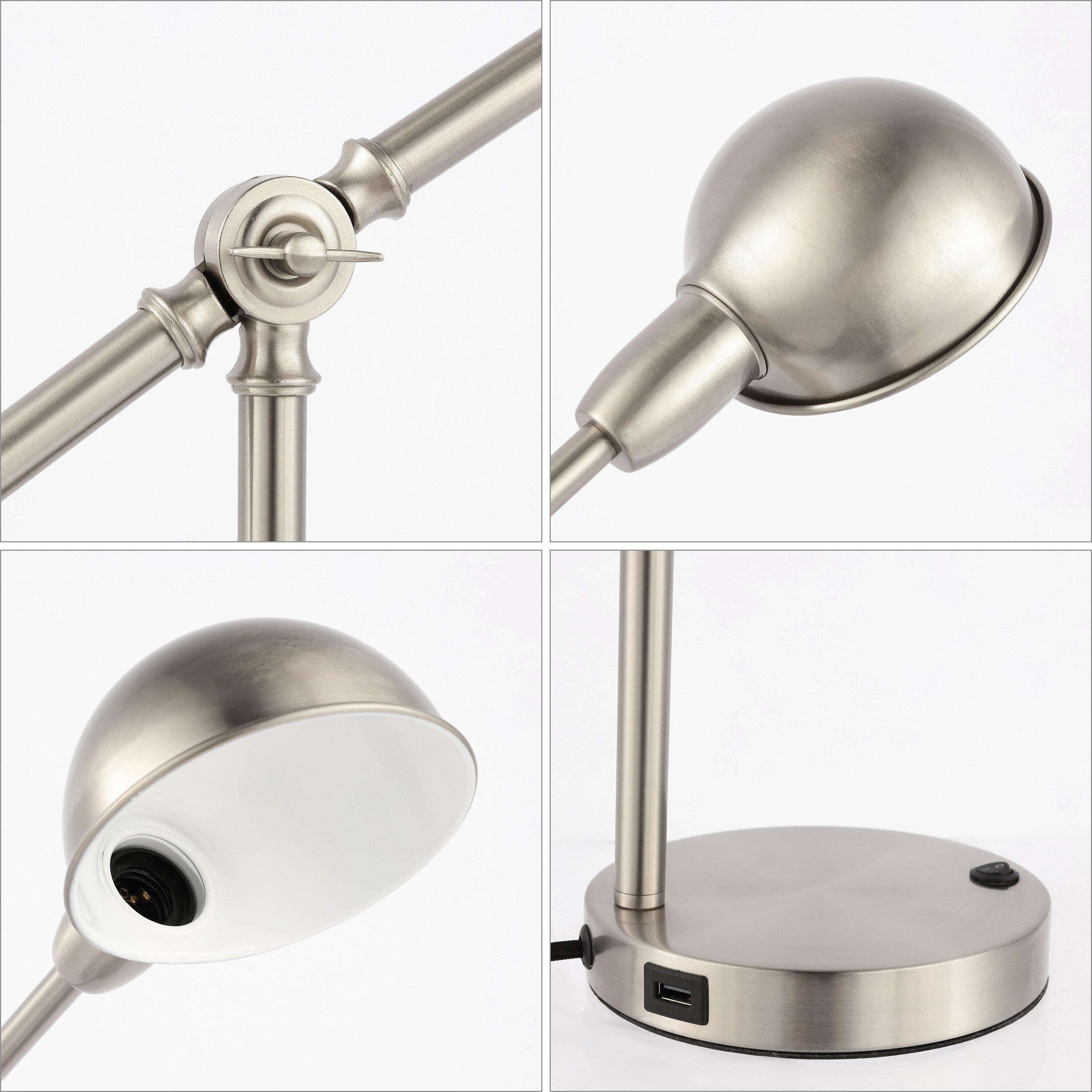 JONATHAN Y Curtis 20.25" Vintage Industrial Iron Adjustable Dome Shade LED Task Lamp with USB Charging Port, Nickel, JYL7123B