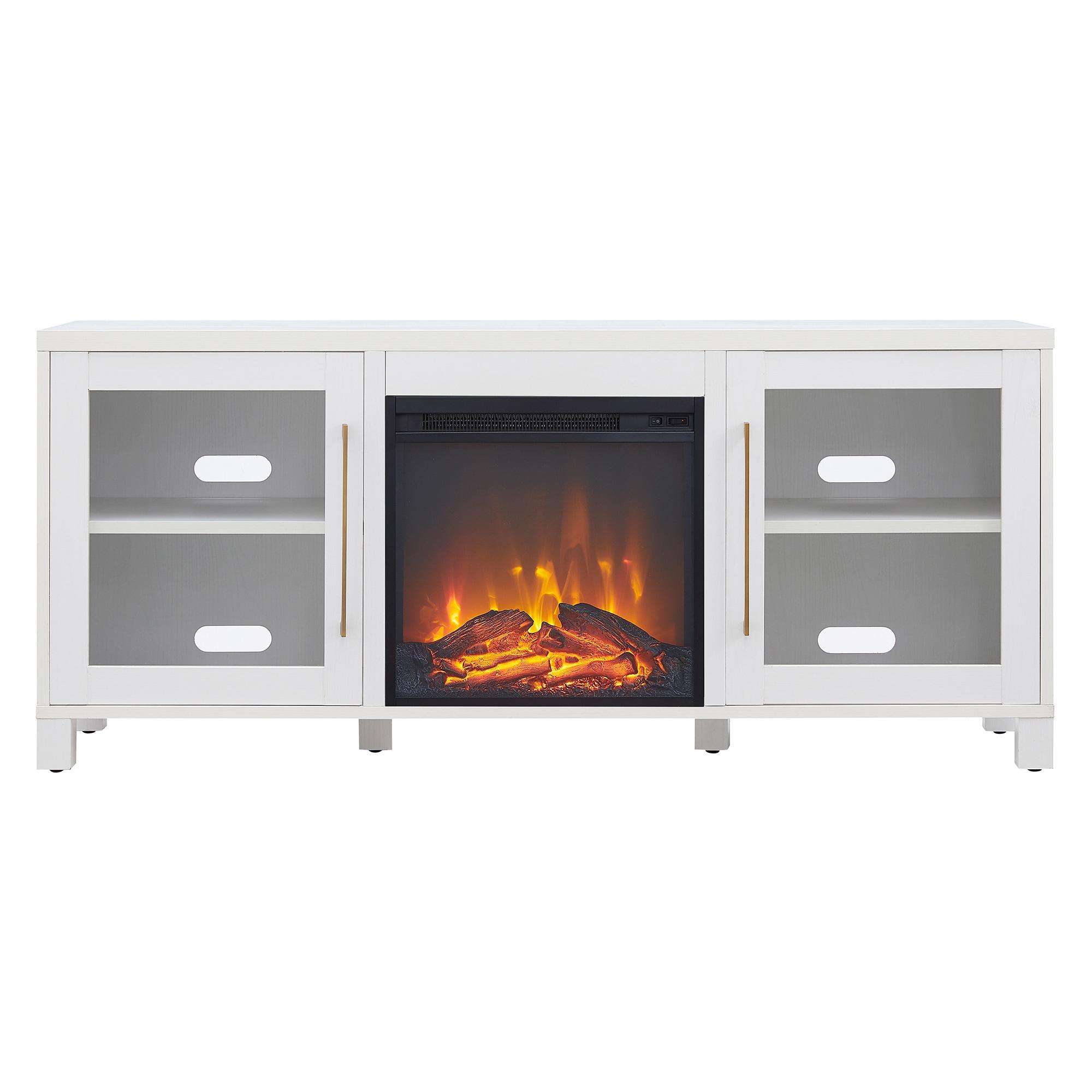 White TV Stand with Log Fireplace Insert - Henn&Hart