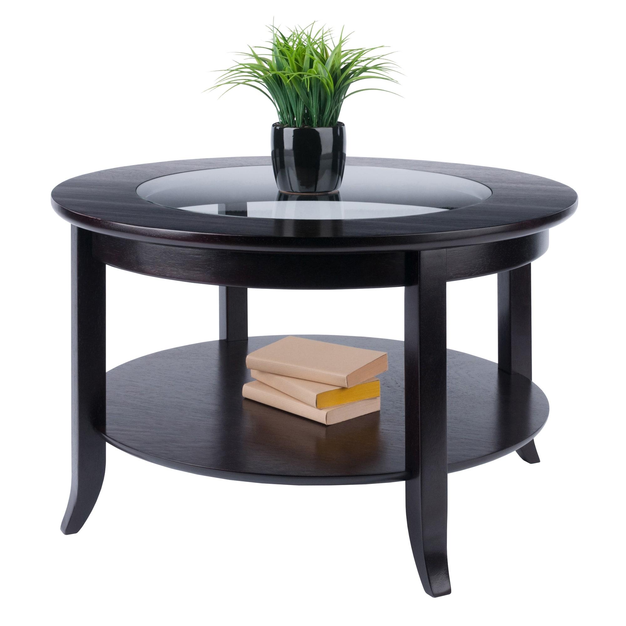 Genoa Coffee Table, Glass Inset and Shelf - Dark Espresso - Winsome: Elegant for Living Room, Wood Composite Frame