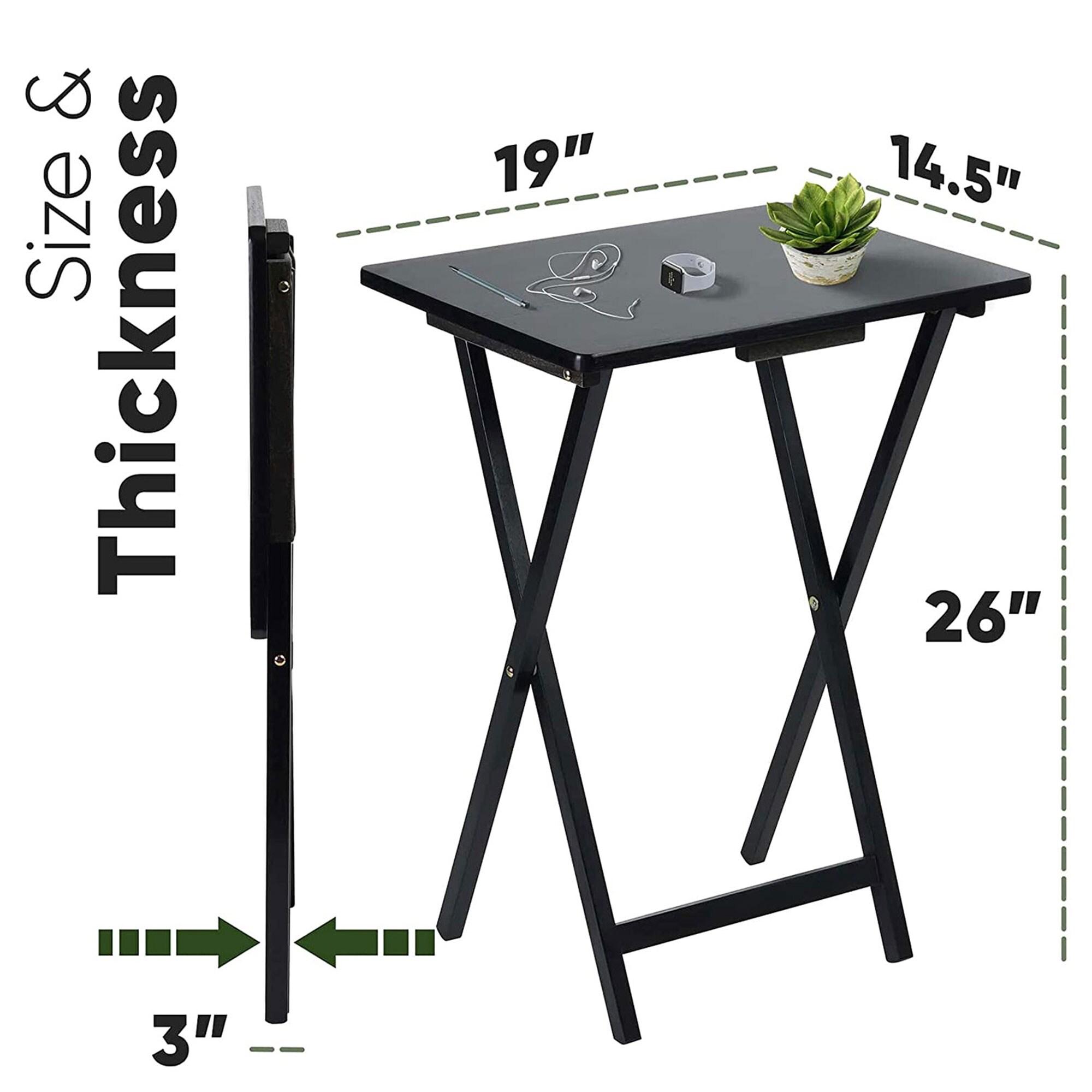 PJ Wood Folding TV Tray Tables with Compact Storage Rack, 5 Piece Set