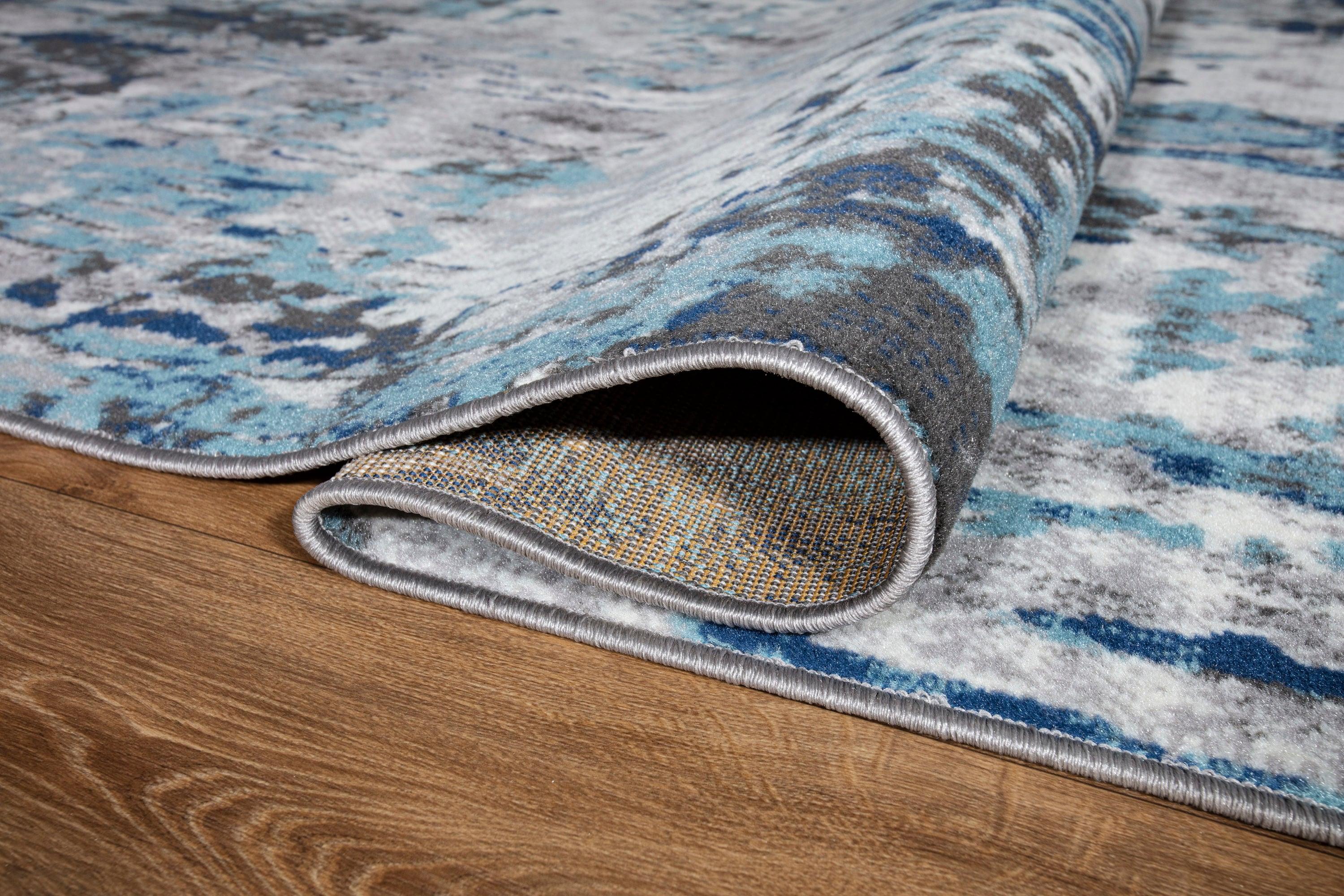 World Rug Gallery Distressed Modern Abstract Indoor Area Rug - Blue 7'10" x 10':  Stain-Resistant,  Low Pile,  Machine Made