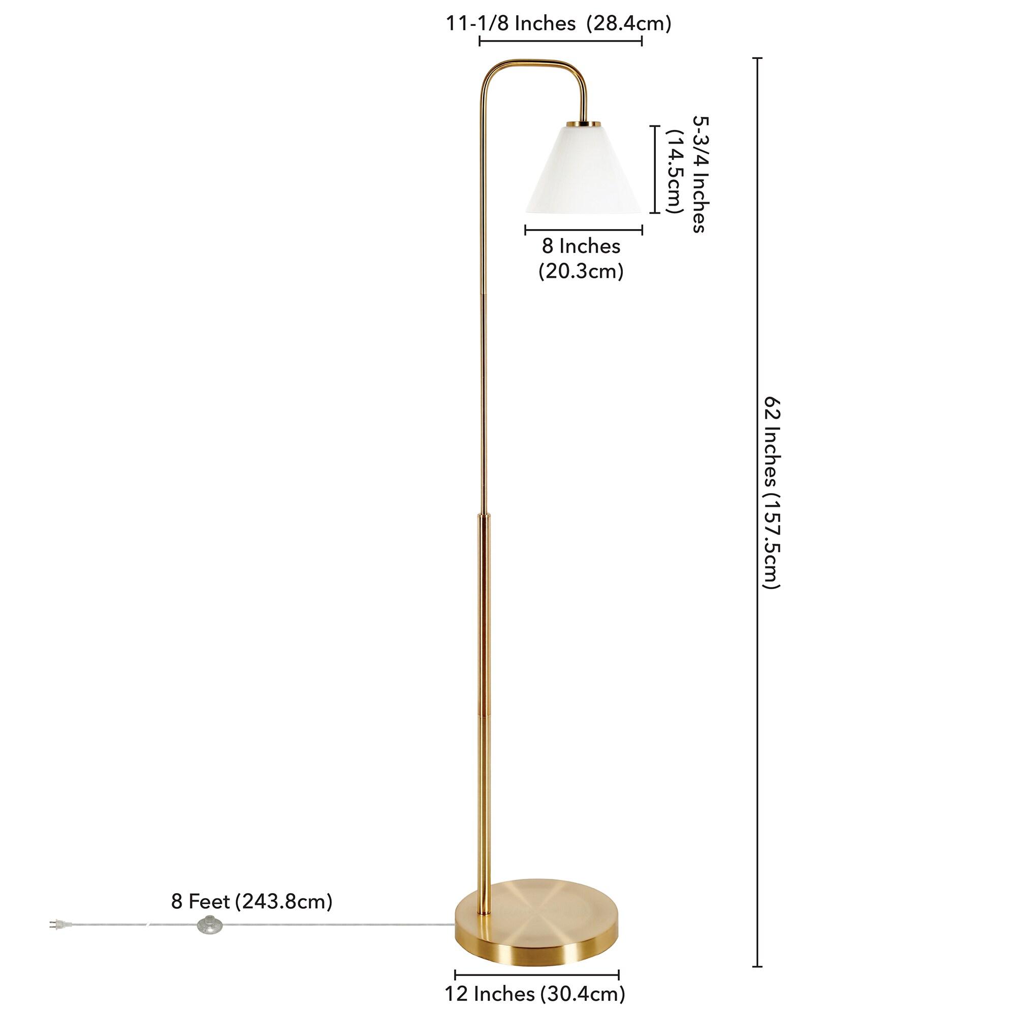 Evelyn&Zoe Henderson Arc Floor Lamp with Glass Shade, Brass/White Milk