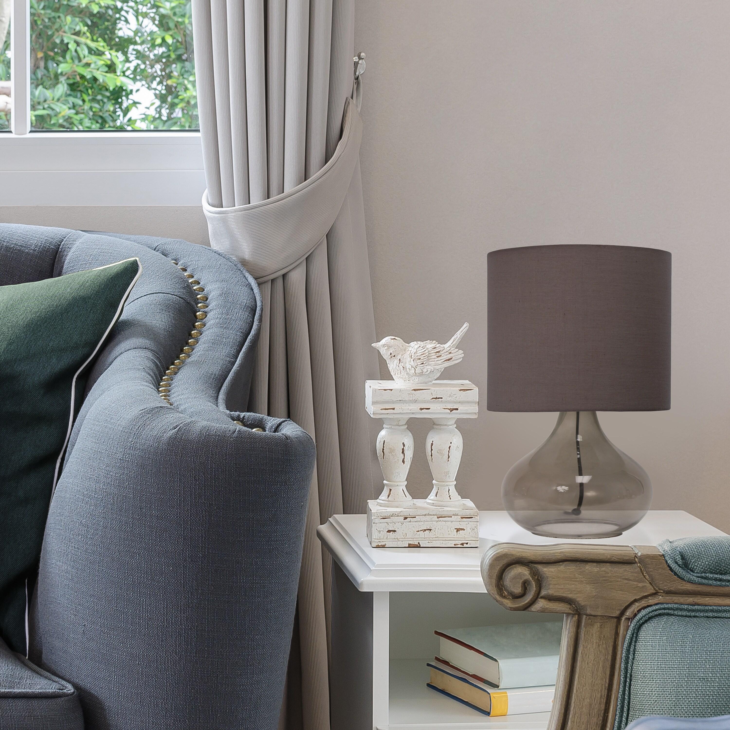 Glass Raindrop Table Lamp with Fabric Shade Gray - Simple Designs: Modern Accent for Bedroom, Office