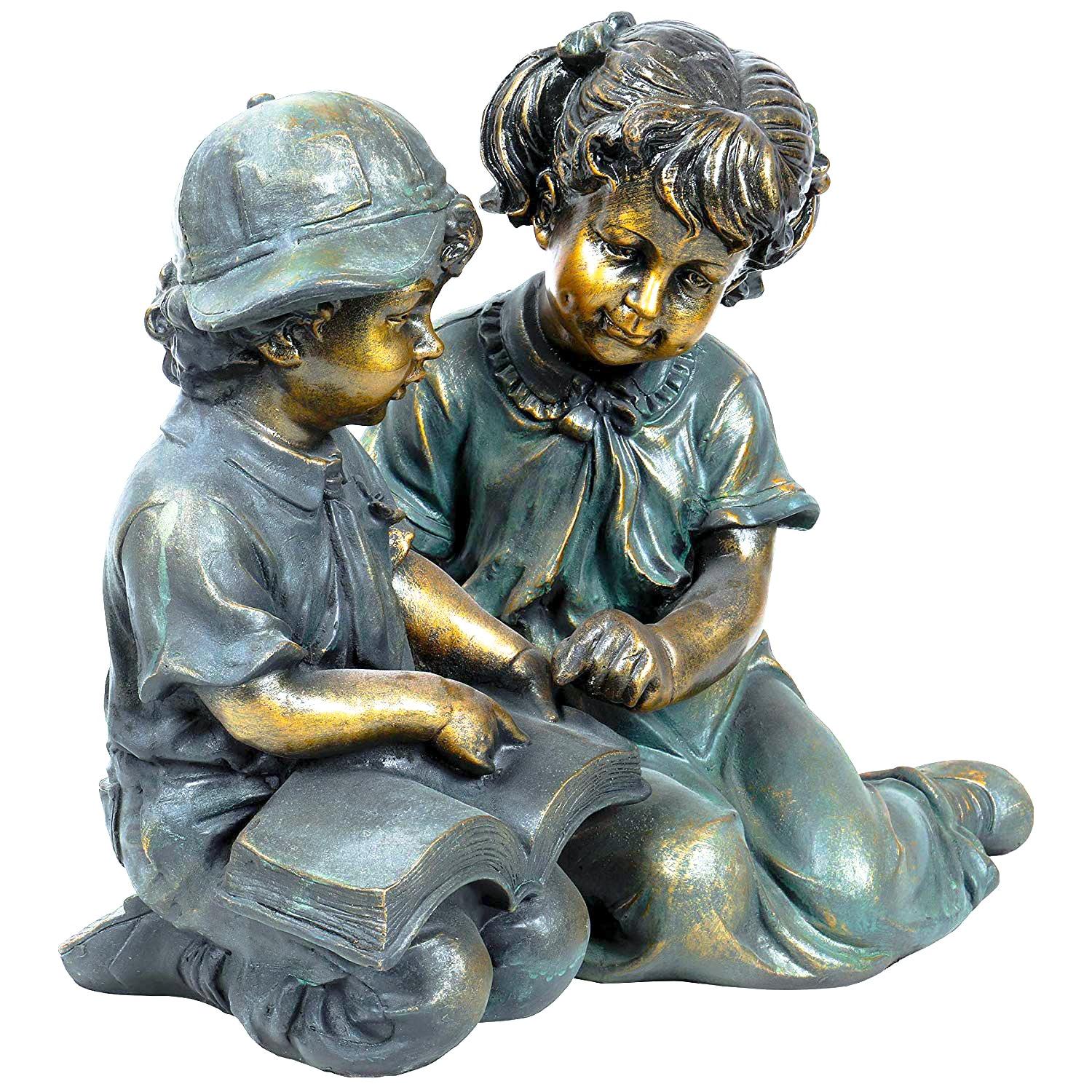 Alpine Corporation Girl and Boy Reading Statue Set, Includes 2 Statues