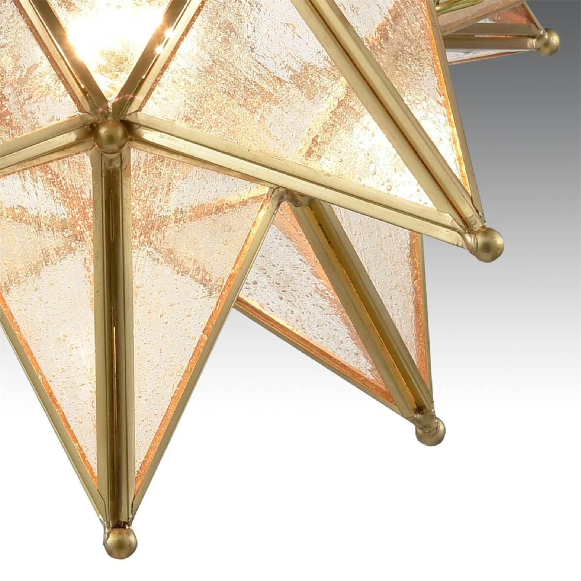 Brass Moravian Star Light Flush Mount Celing Lights Seeded Glass Shade