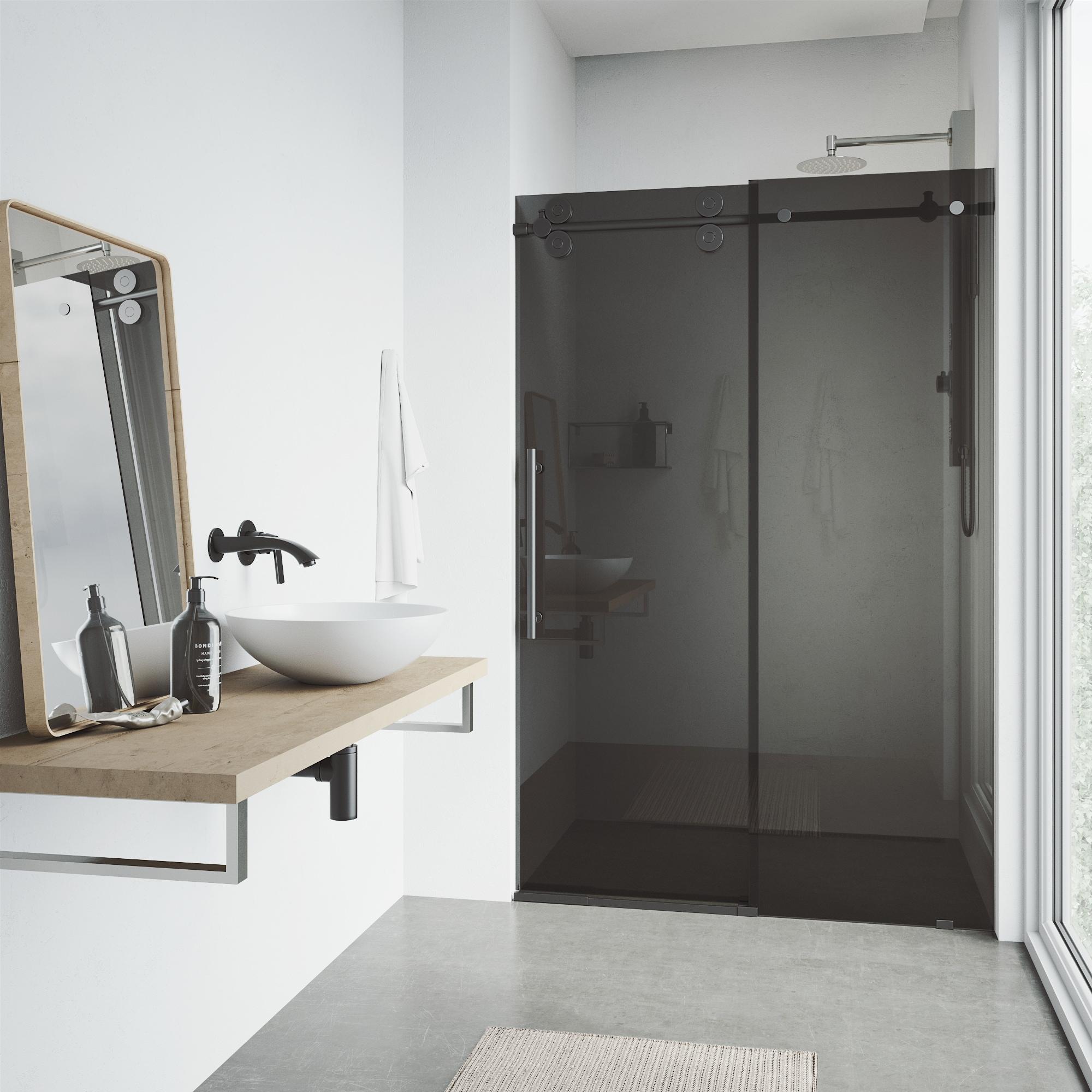 VIGO Elan 56-60" W x 74" H Sliding Frameless Shower Door with 3/8" Tinted Glass VG6041MBBLK6074