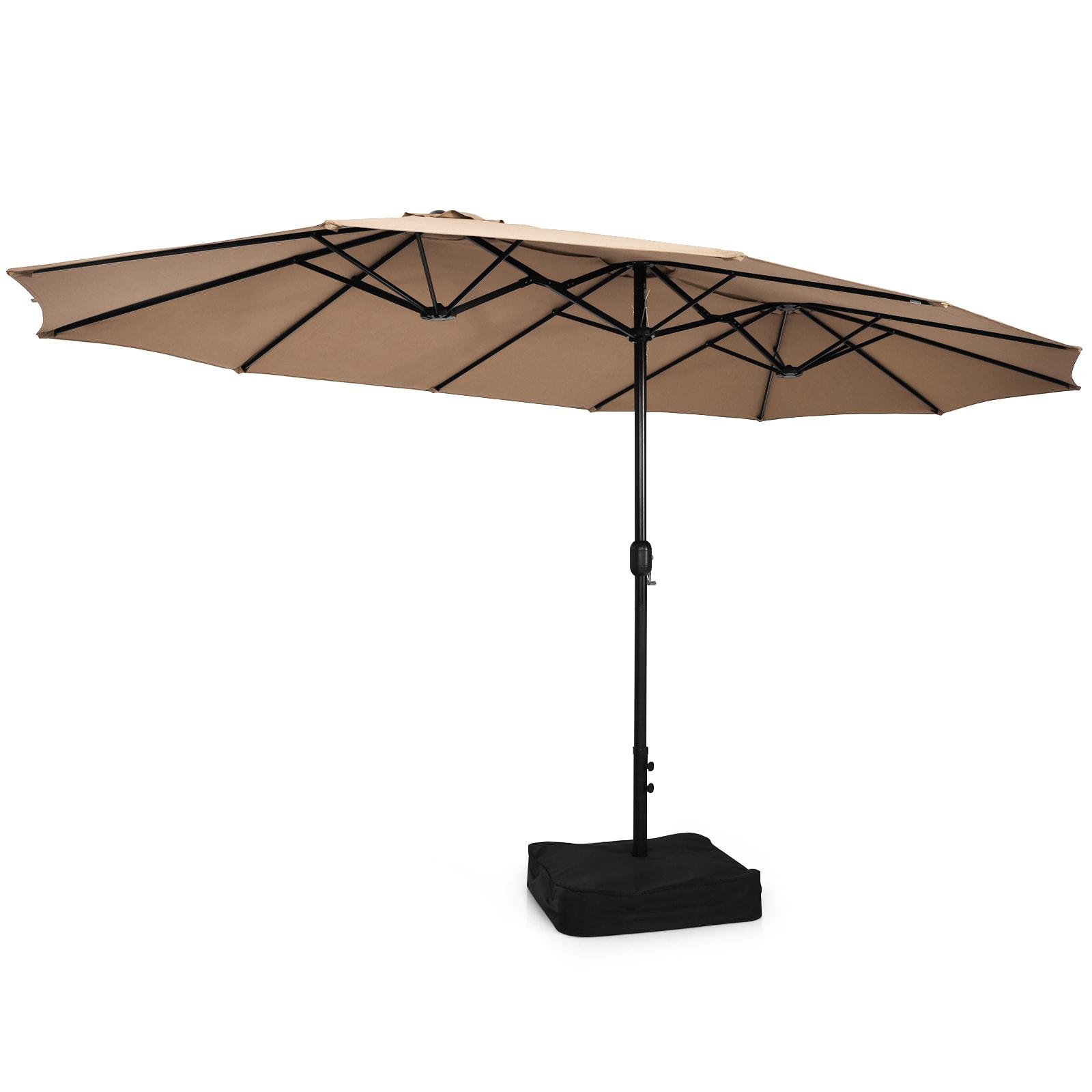 Costway 15FT Double-Sided Twin Patio Umbrella Outdoor Market W/ Crank & Base Coffee