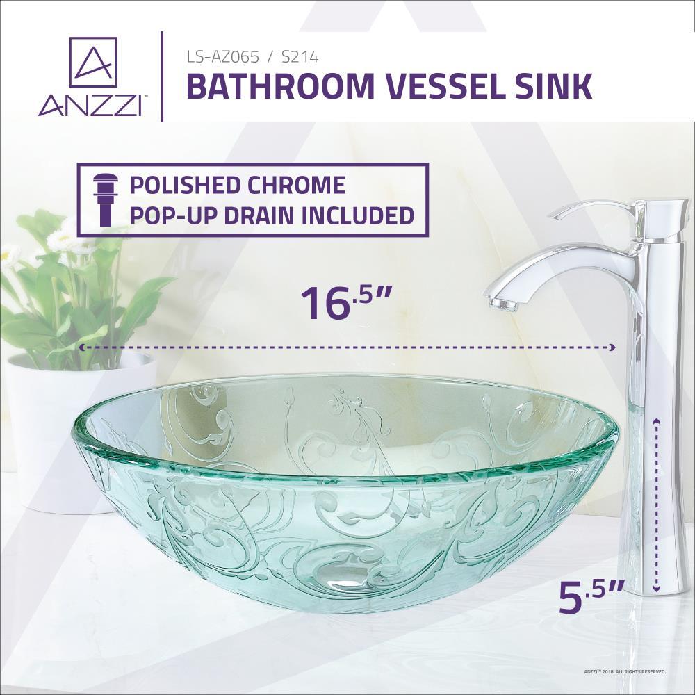 ANZZI Vieno 16.5'' Clear Tempered Glass Circular Bathroom Sink