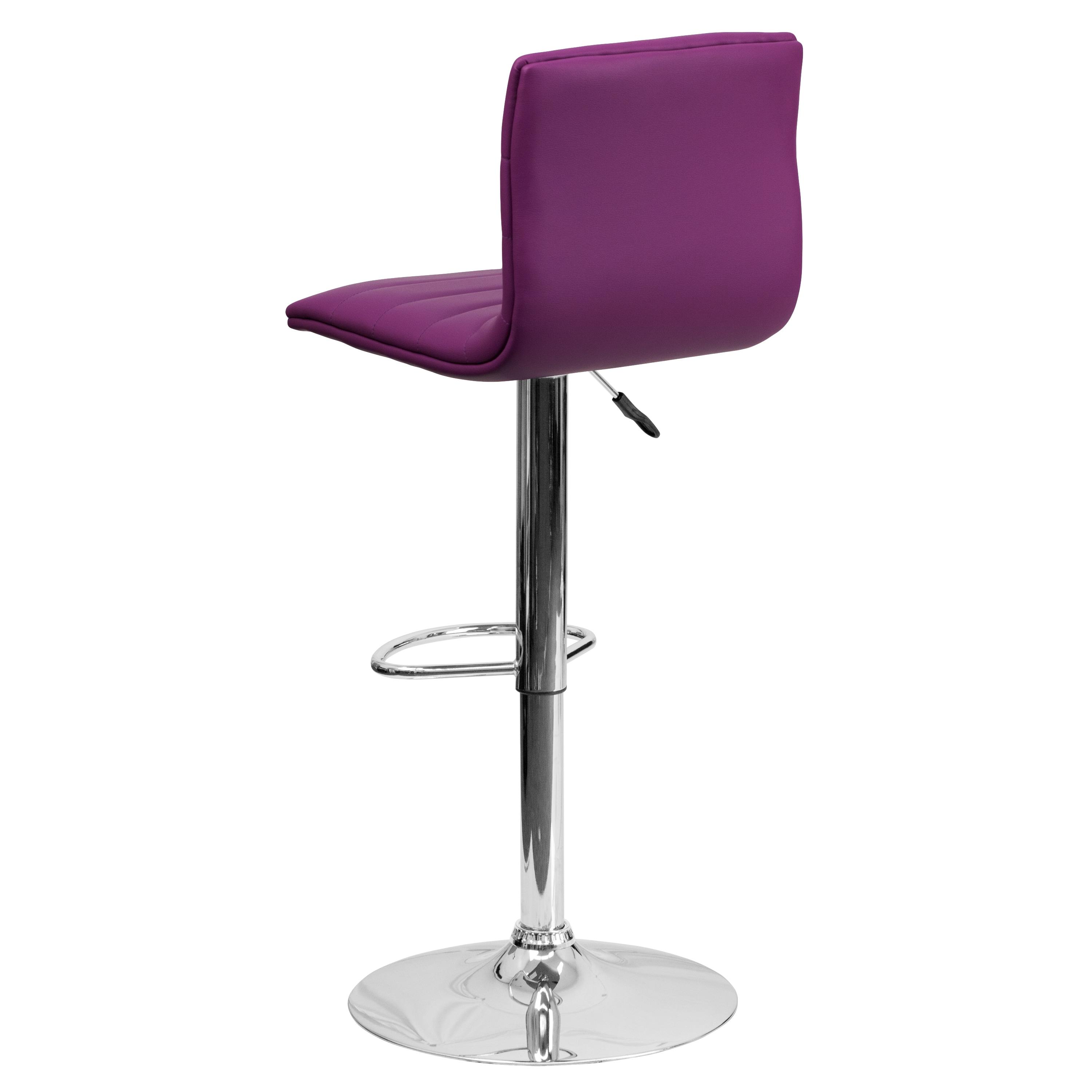 Flash Furniture Modern Purple Vinyl Adjustable Bar Stool with Back, Counter Height Swivel Stool with Chrome Pedestal Base