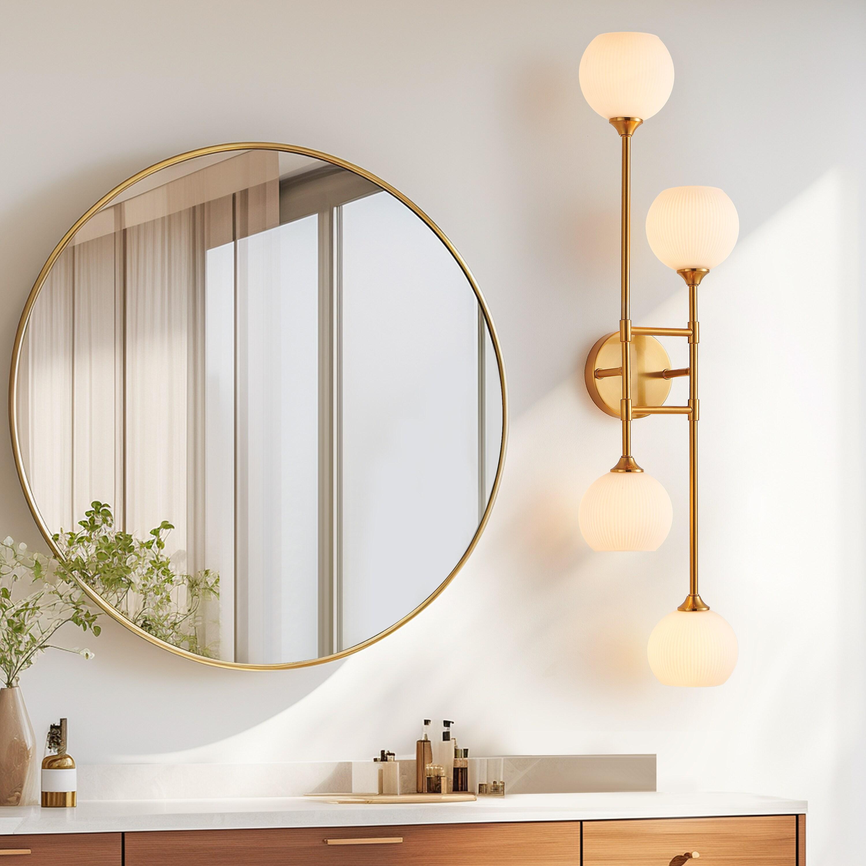 KAWOTI 4-Light Wall Sconces Bathroom Vanity Light Fixtures with Frosted White Glass Shade, Metal Wall Light for Bedroom Living Room