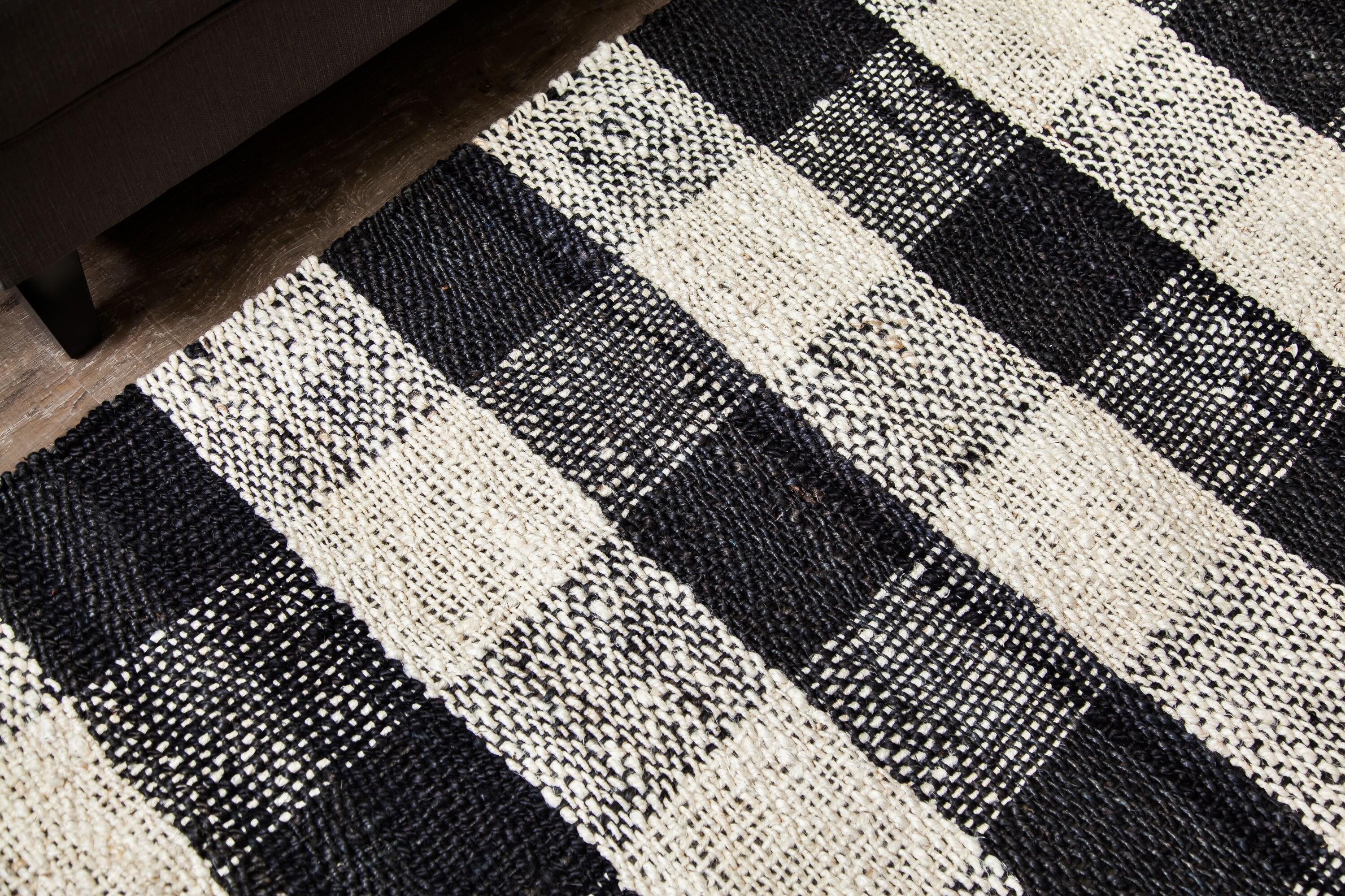 Black Check Loomed Area Rug 5'X7' - Anji Mountain: Handmade Jute Flatweave, Farmhouse Style, Fair Trade Certified