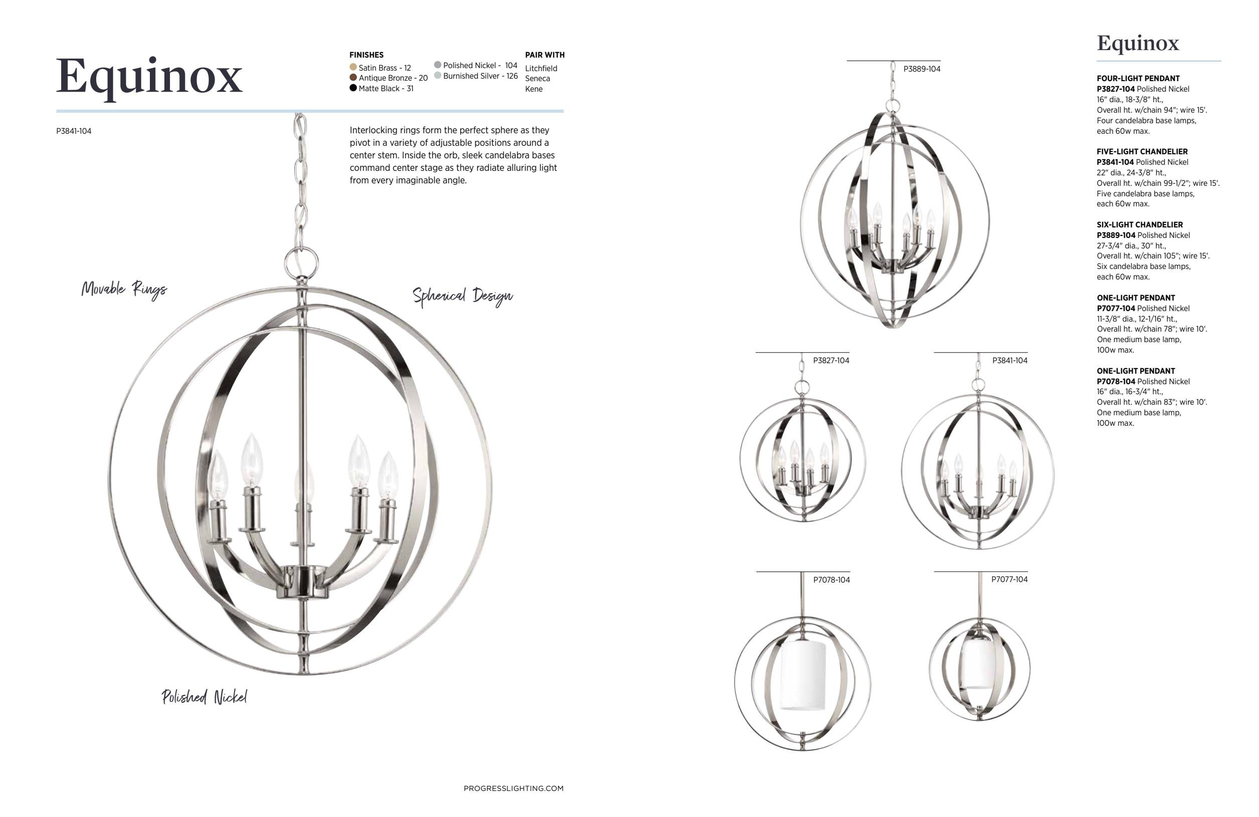 Progress Lighting Equinox 4-Light Foyer Pendant, Polished Nickel, Oval, Steel, Interlocking Rings, Canopy Included