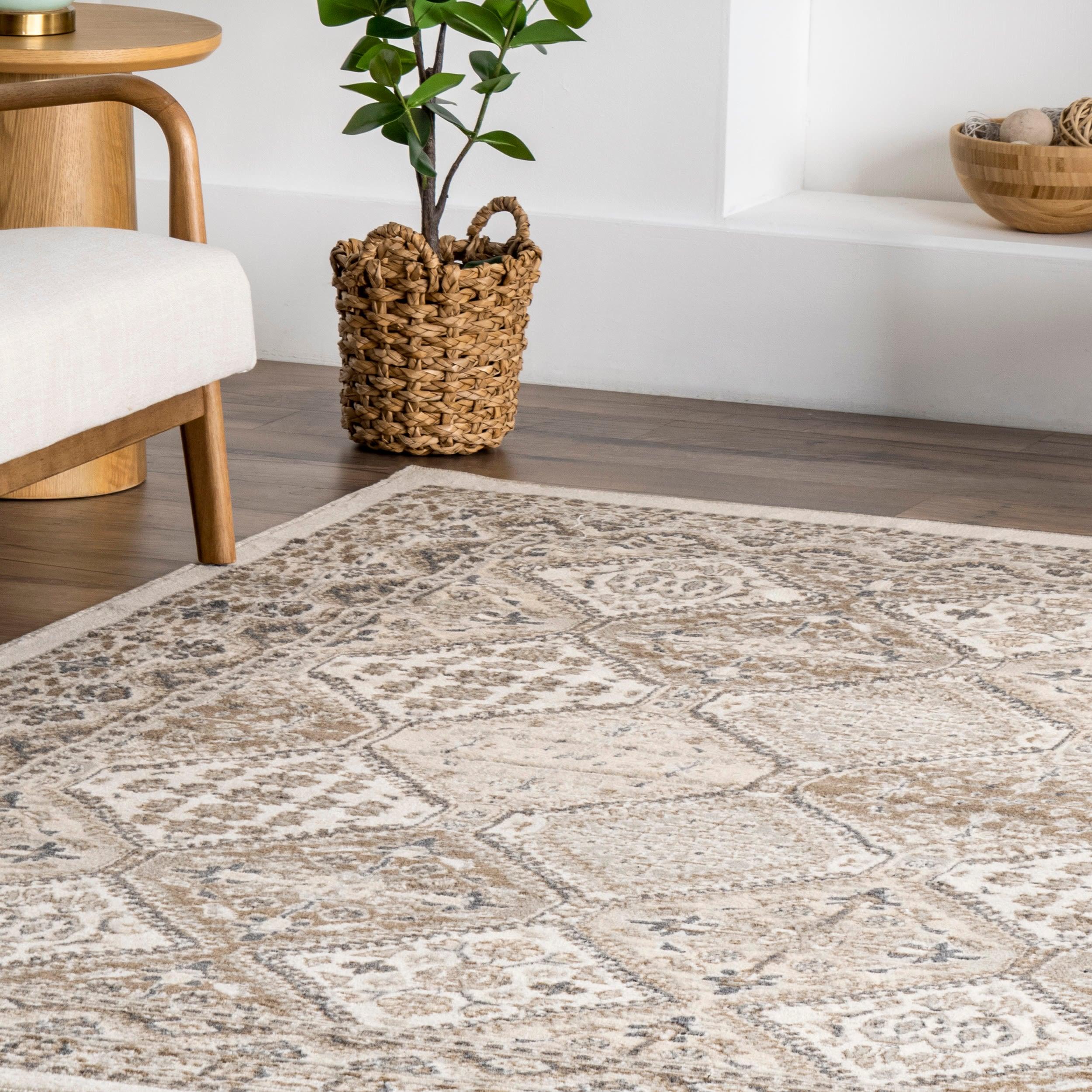 Nuloom Oval 7x9 Becca  Tiled Indoor Area Rug, Beige, Faded Transitional Design, Stain Resistant, BedroomLiving Room, Kitchen,
