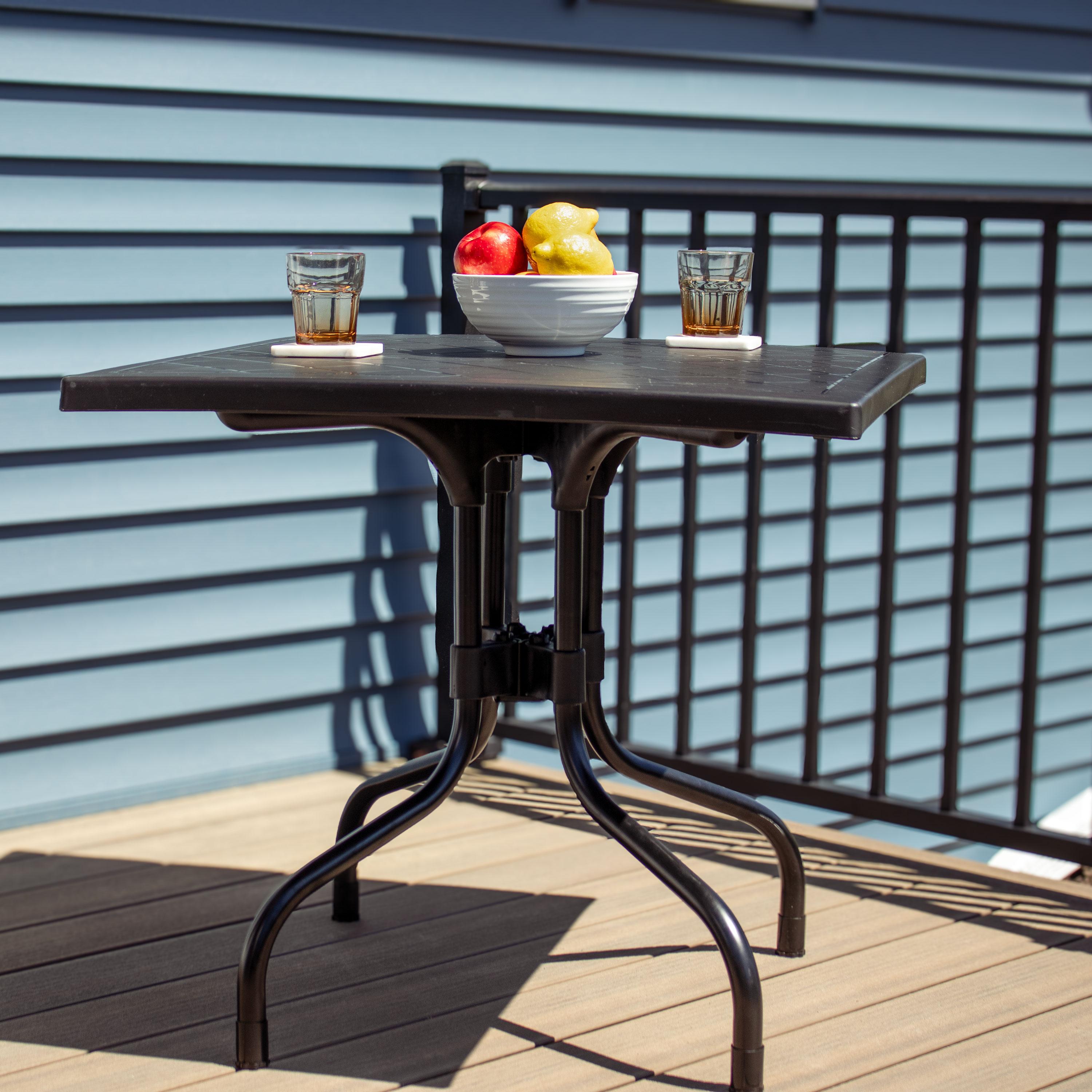 Sunnydaze Outdoor Square Polypropylene Top Dining Table with Curved Iron Legs - Black - 28.75"