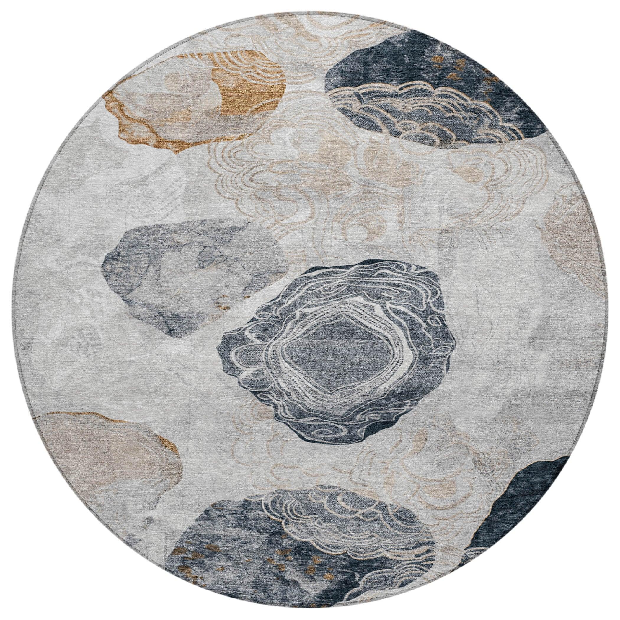 Machine Washable Indoor/Outdoor Cinead ACN1686 Gray Rug