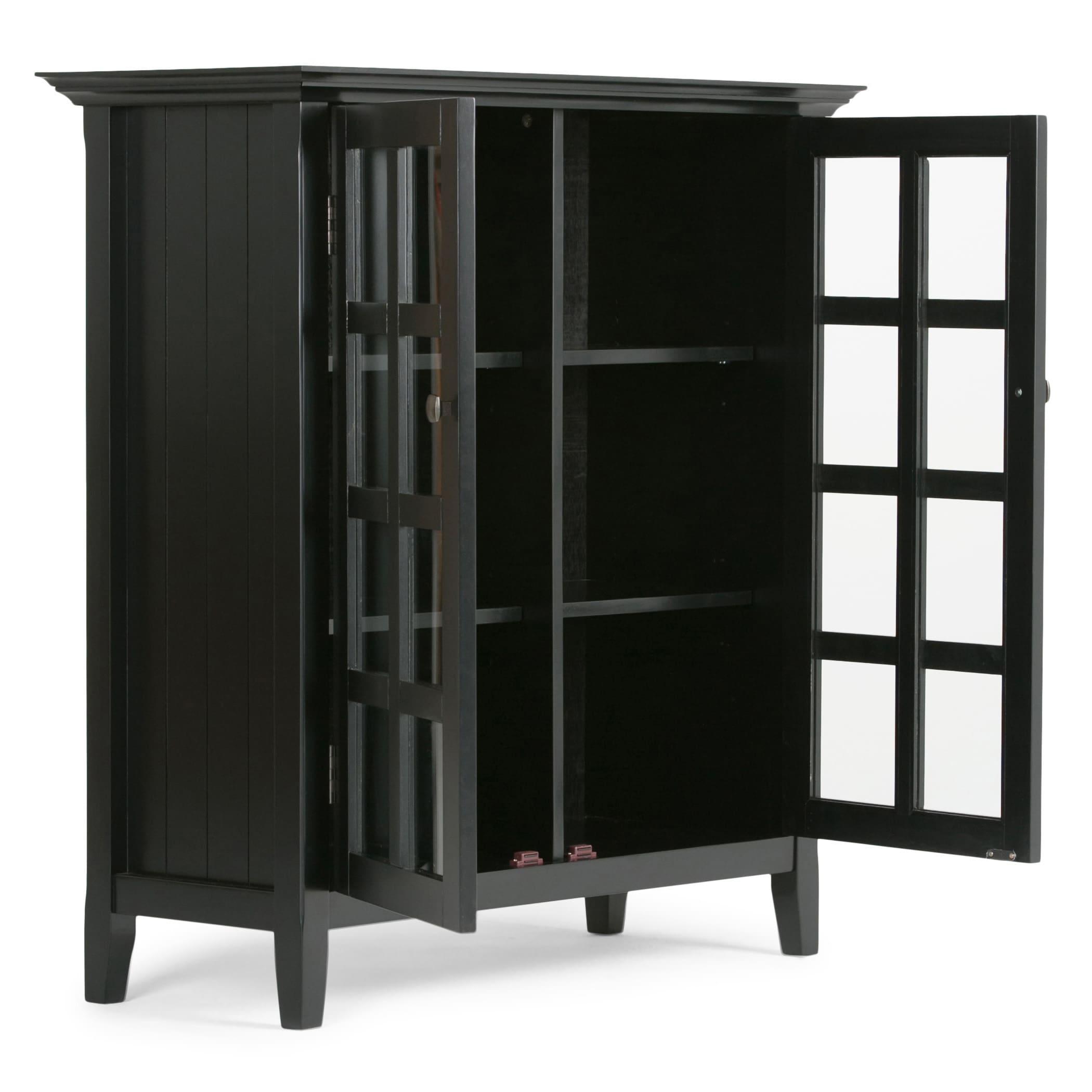Simpli Home Acadian Solid Wood Shelf Storage Cabinet with Glass Doors and Adjustable Shelves