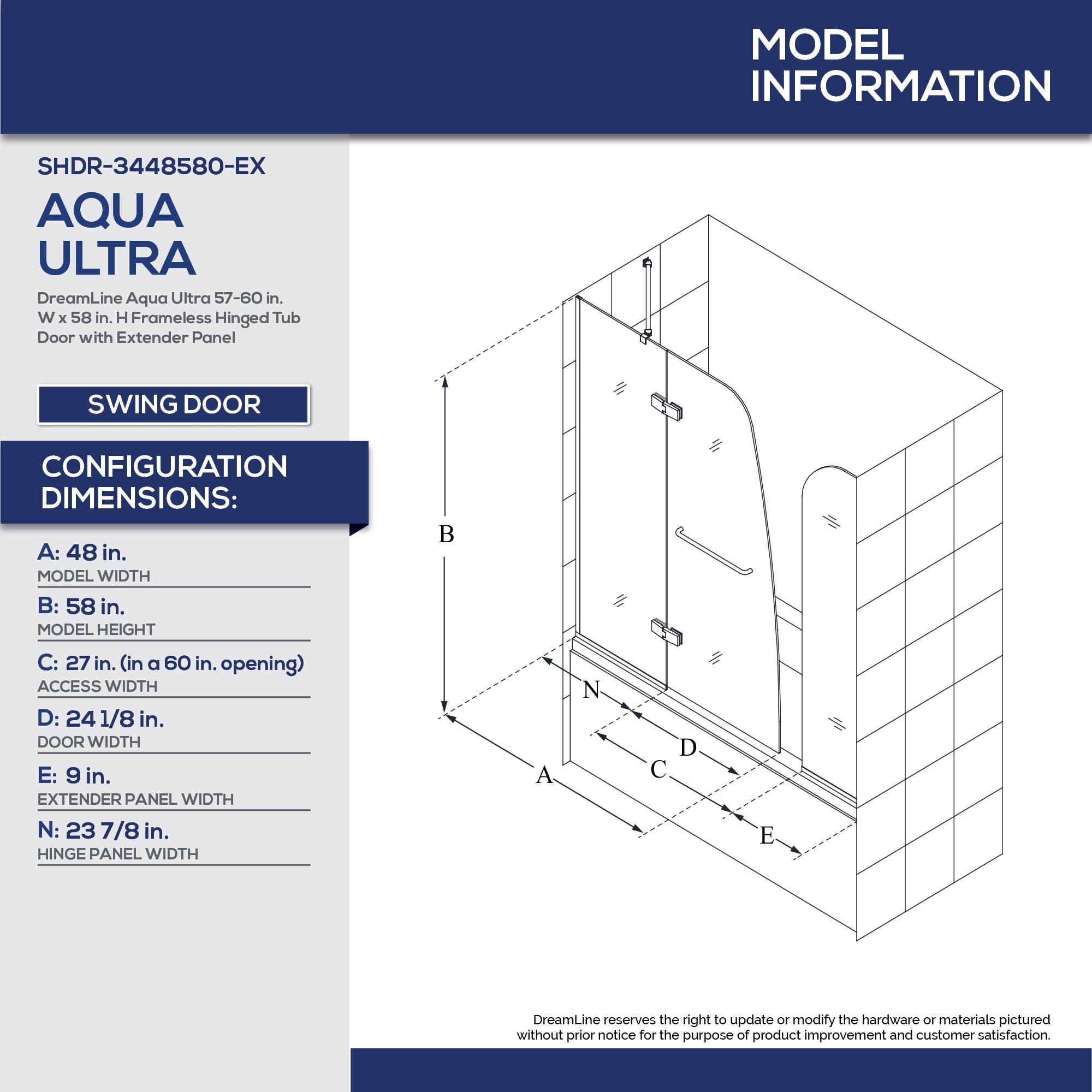 Aqua Ultra 57" W x 58" H Hinged Tub Door