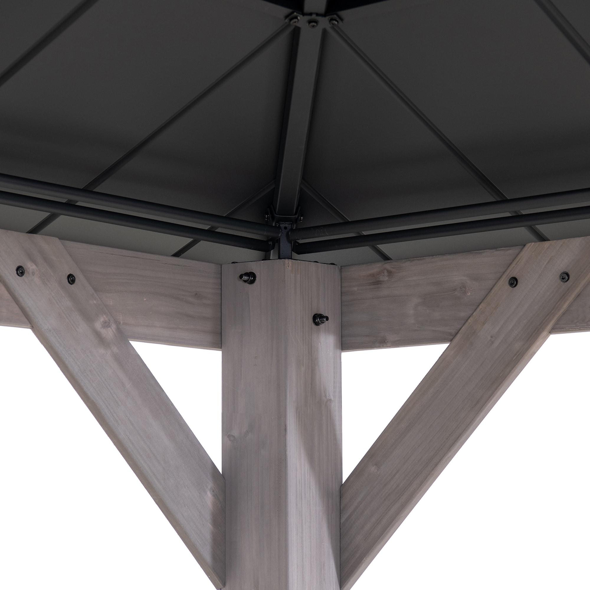 Sunjoy Sunjoy 13 x 15 ft. Wood Gazebo, Outdoor Patio Steel Hardtop Gazebo, Cedar Framed Wooden Gazebo with 2-Tier Metal Roof, Suitable for Patios, Lawn and Backyard