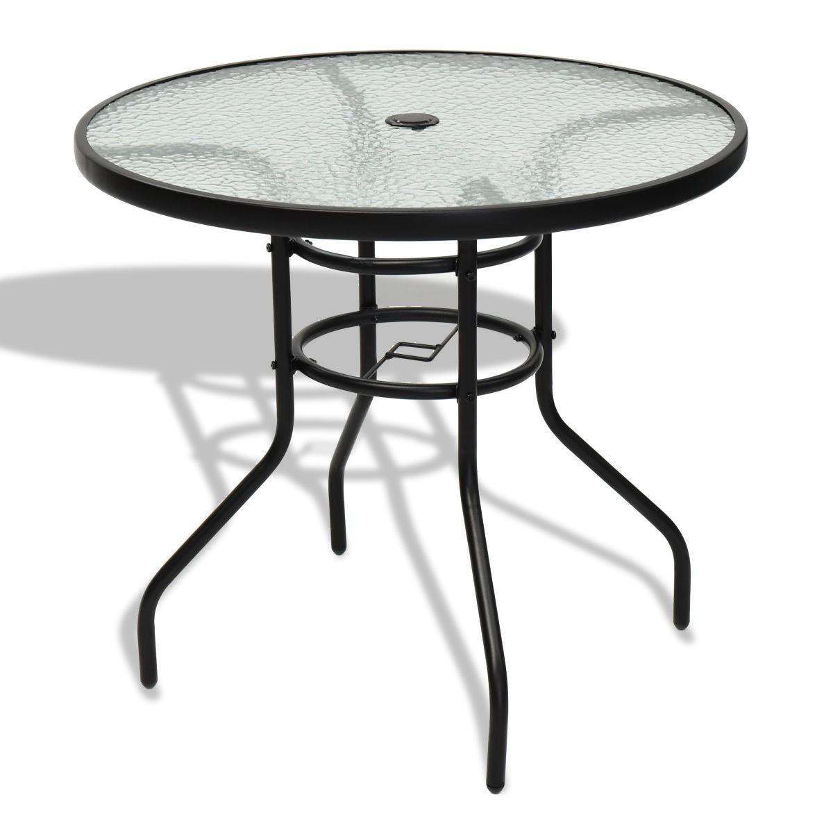 Costway 32'' Patio Round Table Tempered Glass Steel Frame Outdoor Pool Yard Garden