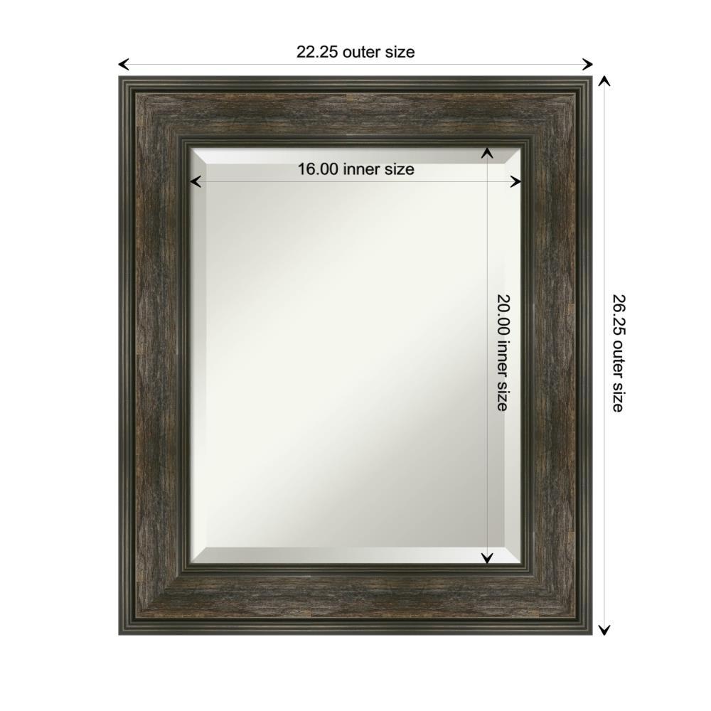 Amanti Art Beveled Bathroom Wall Mirror - Rail Rustic Char Frame - Rail Rustic Char Outer Size: 22 x 26 in