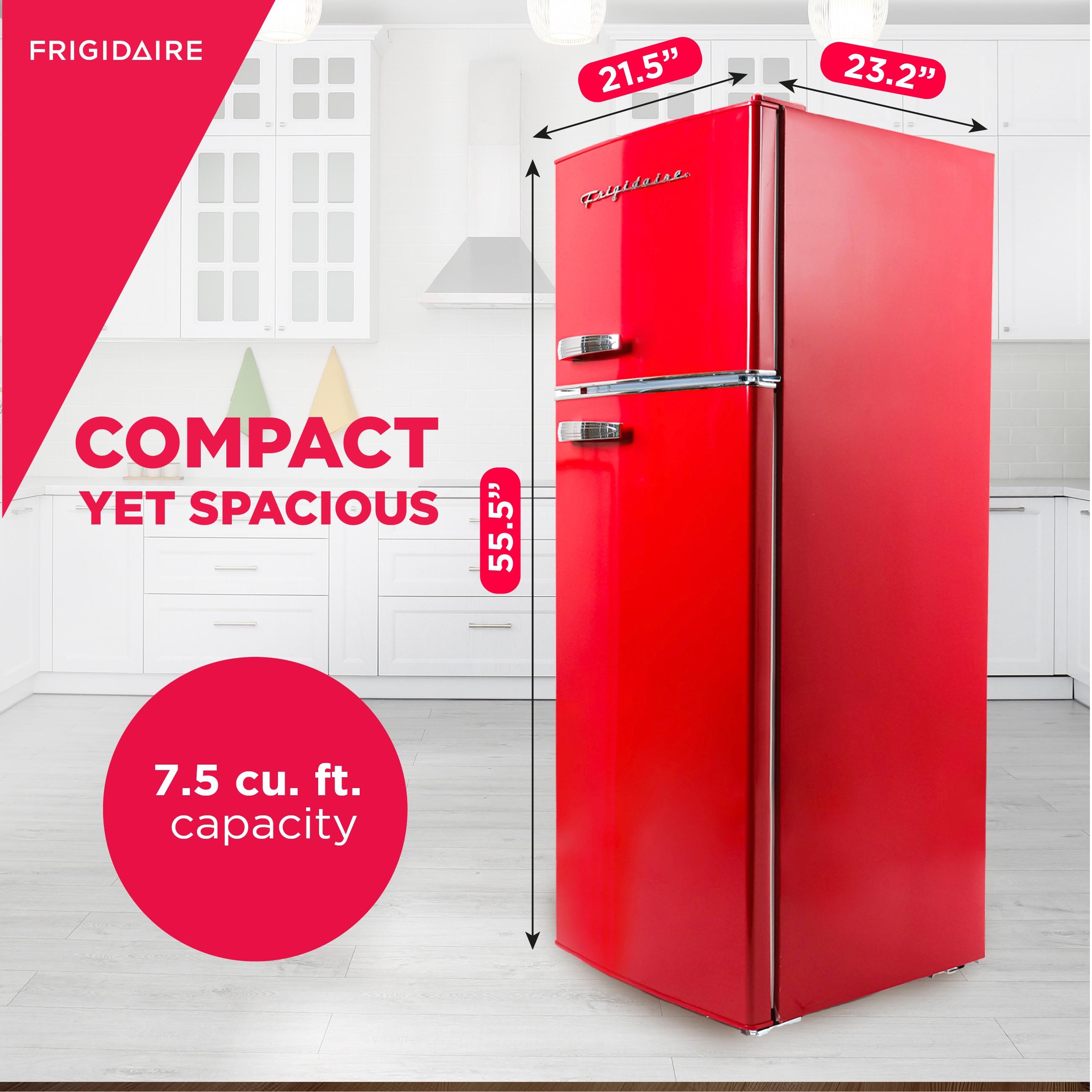 Frigidaire 7.5 cu ft Retro Freestanding Mini Refrigerator with Chrome Handle Red: ETL Listed, 2 Glass Shelves, 1-Year Warranty