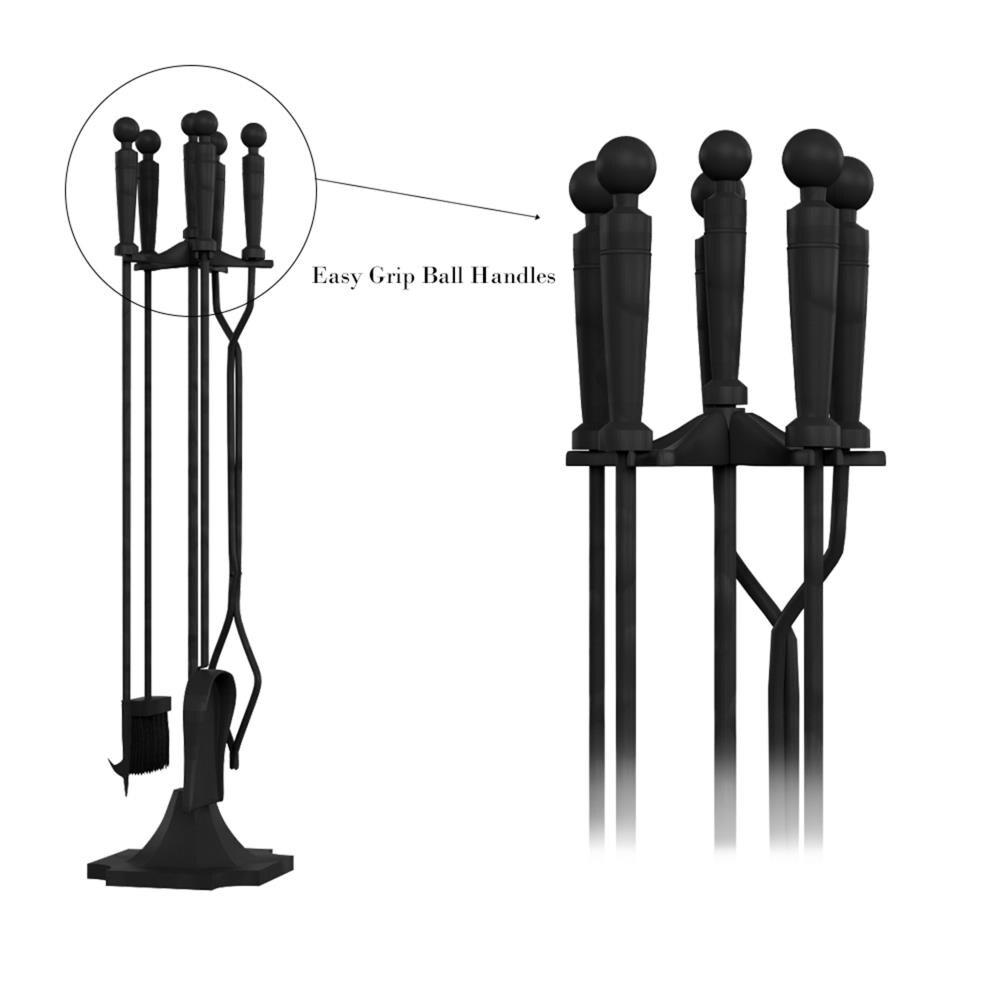 Hastings Home 5-Piece Heavy-Duty Wrought Iron Fireplace Tool Set and Stand