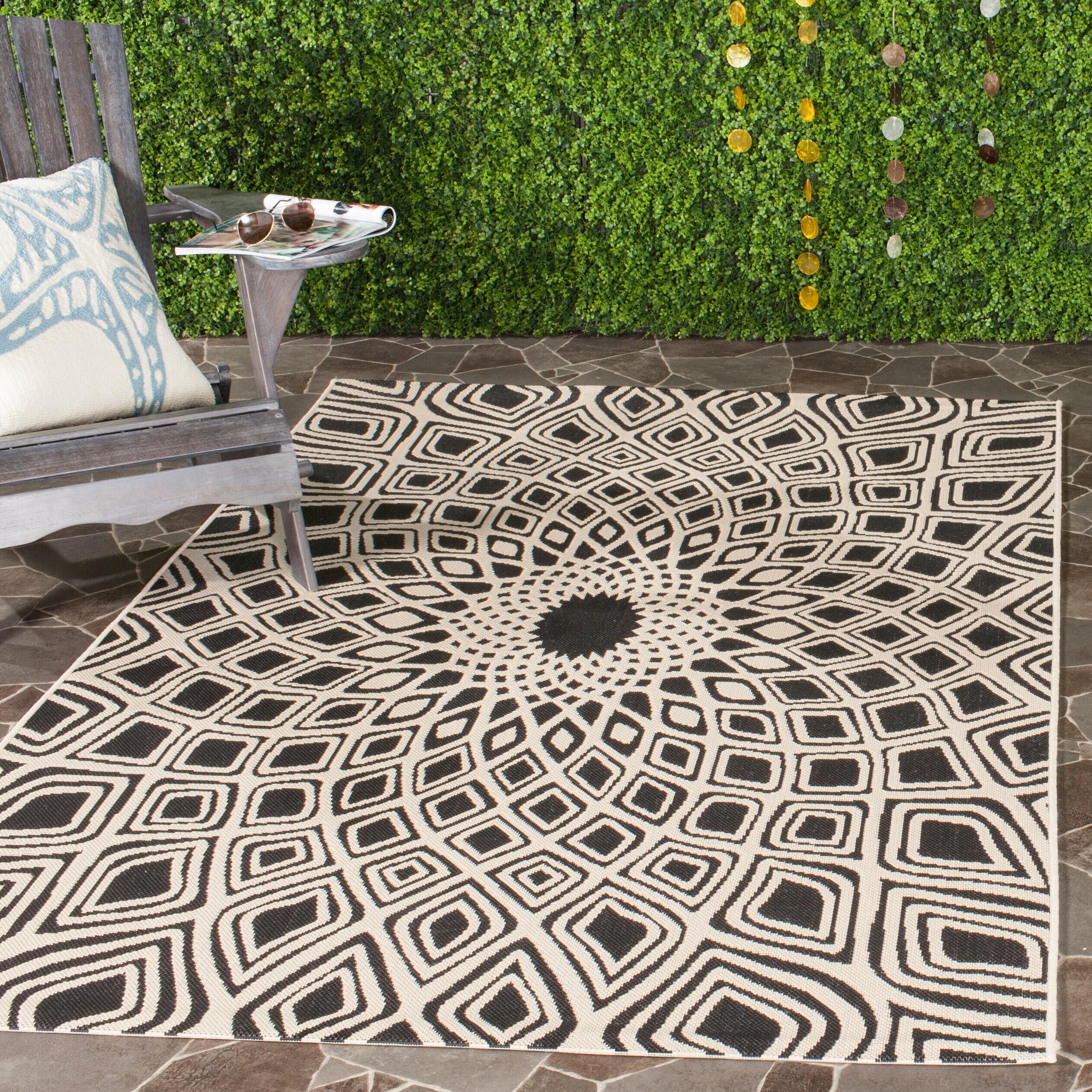 Courtyard CY6616 Power Loomed Indoor/Outdoor Area Rug - Black/Beige - 5'3"x7'7" - Safavieh.